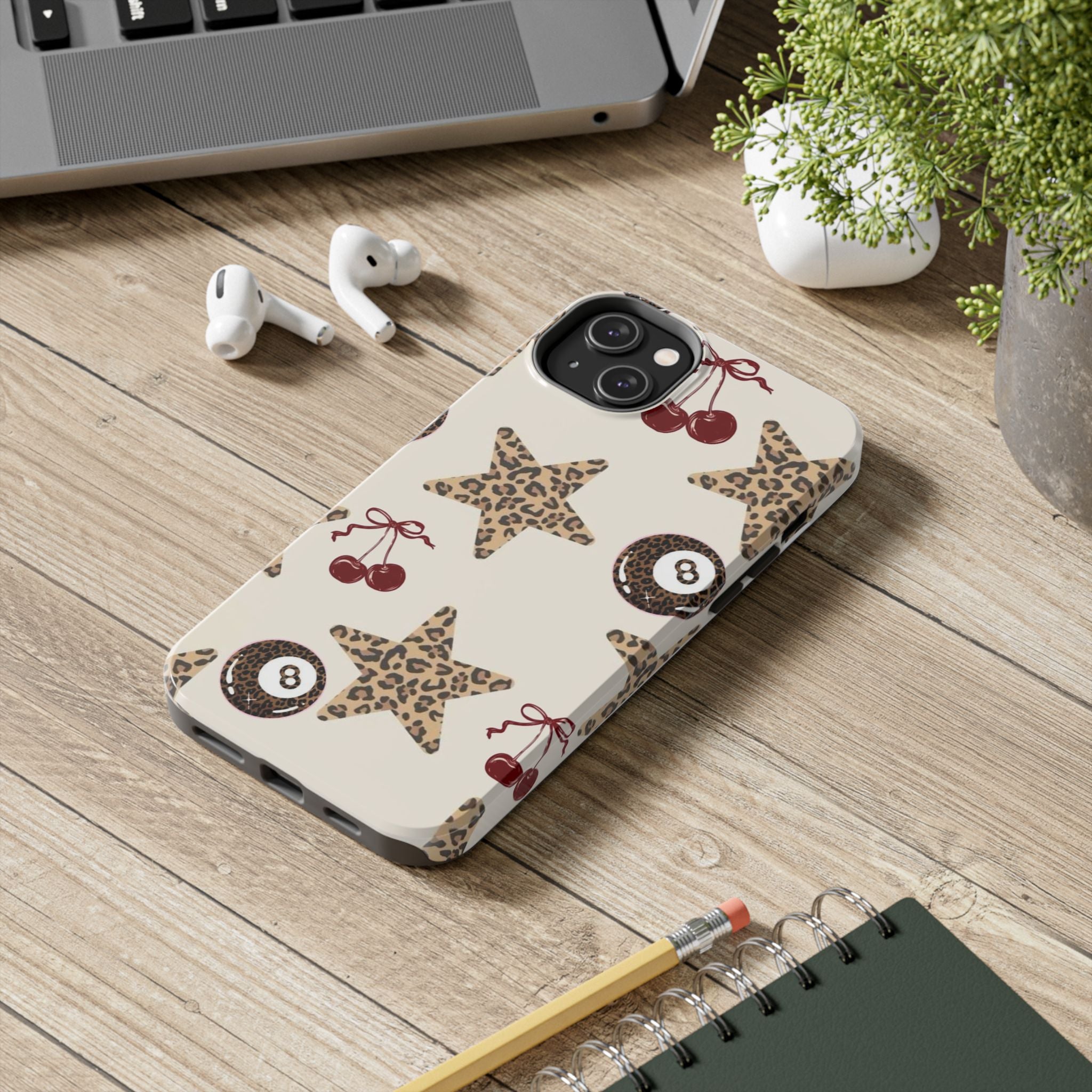 Leopard Star & Cherry Tough Phone Case — Retro Pool 8-Ball Pattern