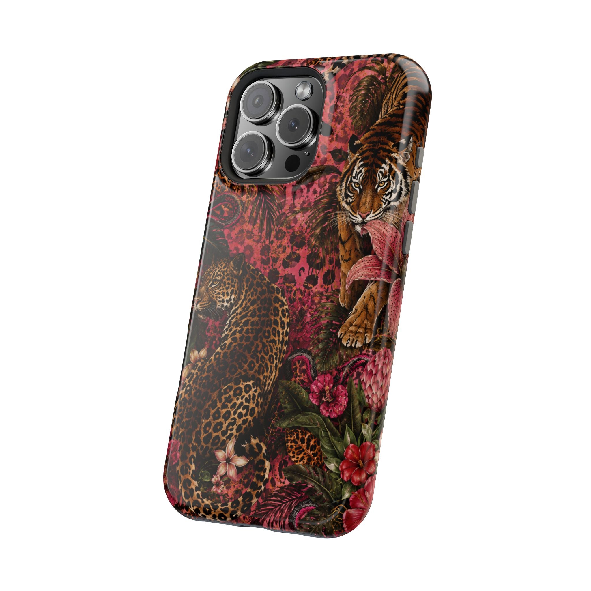 Leopard & Tiger Floral Magnetic Impact-Resistant Phone Case | MagSafe Compatible iPhone & Samsung Cover