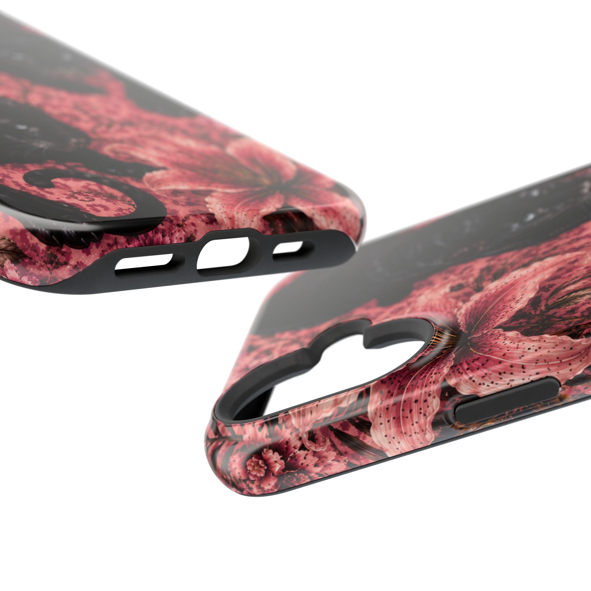 Protective Phone Case — Black Panthers & Pink Floral Impact-Resistant Magnetic Case