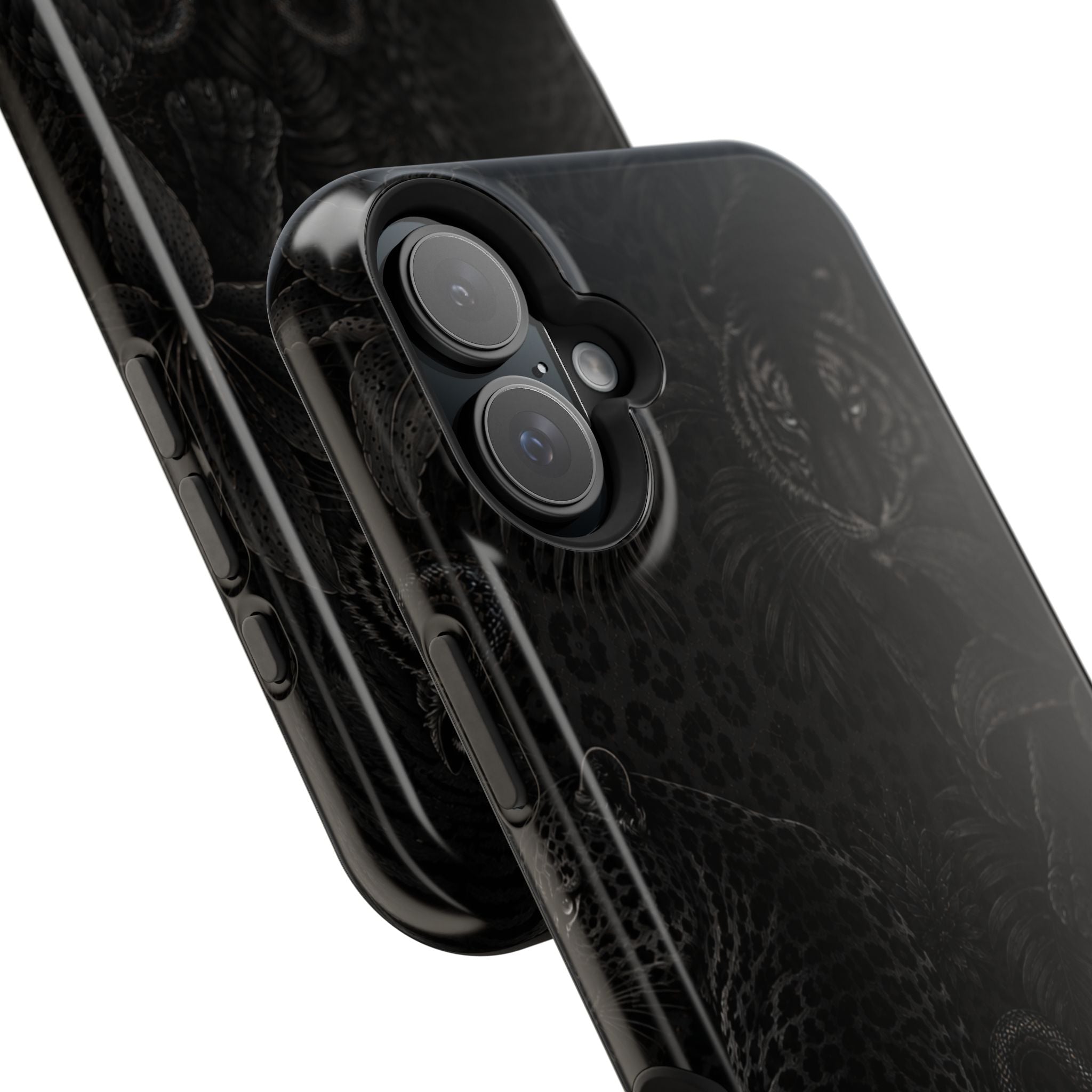 Black Floral Leopard Magnetic Impact-Resistant Phone Case | MagSafe Compatible Shockproof Cover