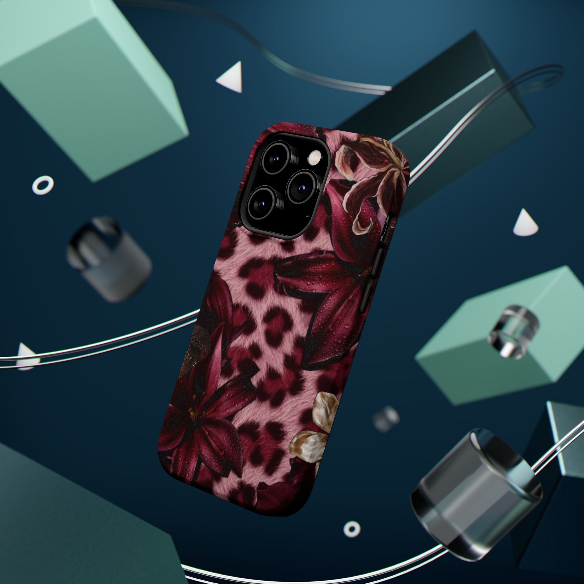 Midnight Bloom Leopard Magnetic Phone Case | MagSafe Compatible Shockproof Protective Cover