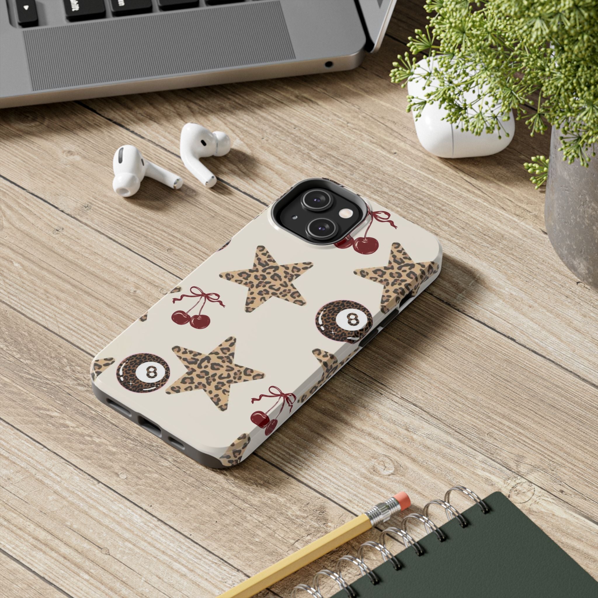 Leopard Star & Cherry Tough Phone Case — Retro Pool 8-Ball Pattern