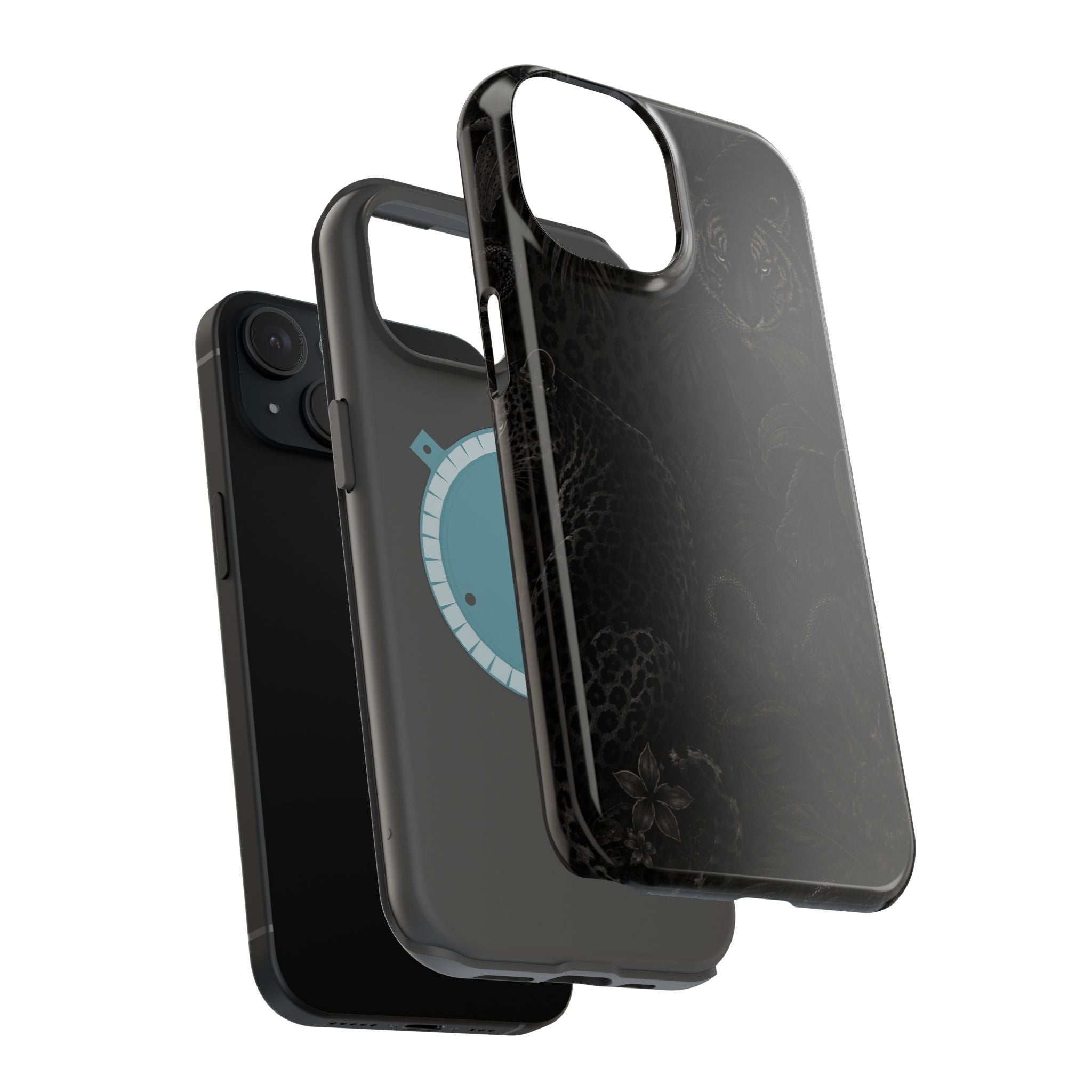 Black Floral Leopard Magnetic Impact-Resistant Phone Case | MagSafe Compatible Shockproof Cover