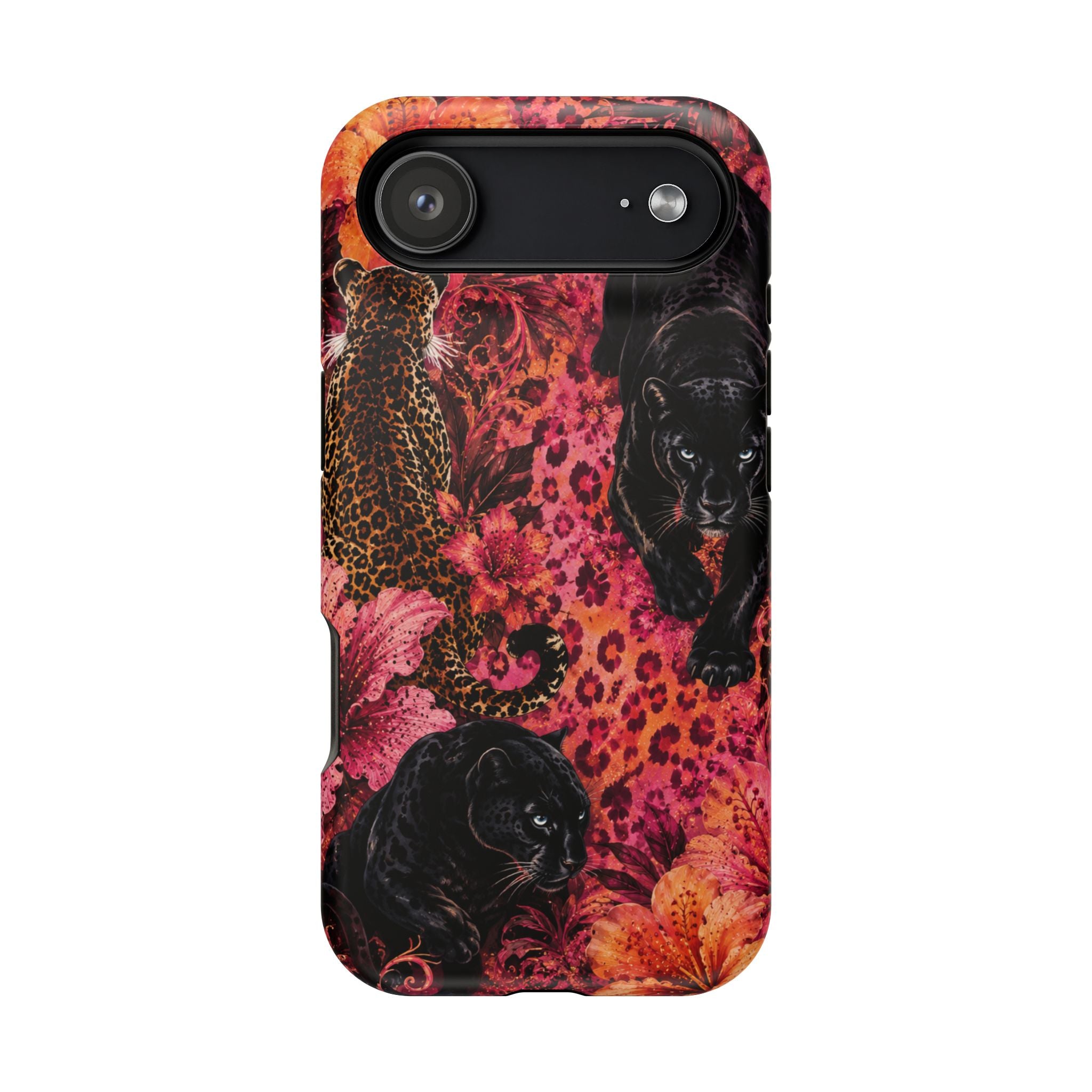 Black Panther & Leopard Floral Magnetic Impact-Resistant Phone Case | MagSafe Compatible iPhone & Samsung Cover