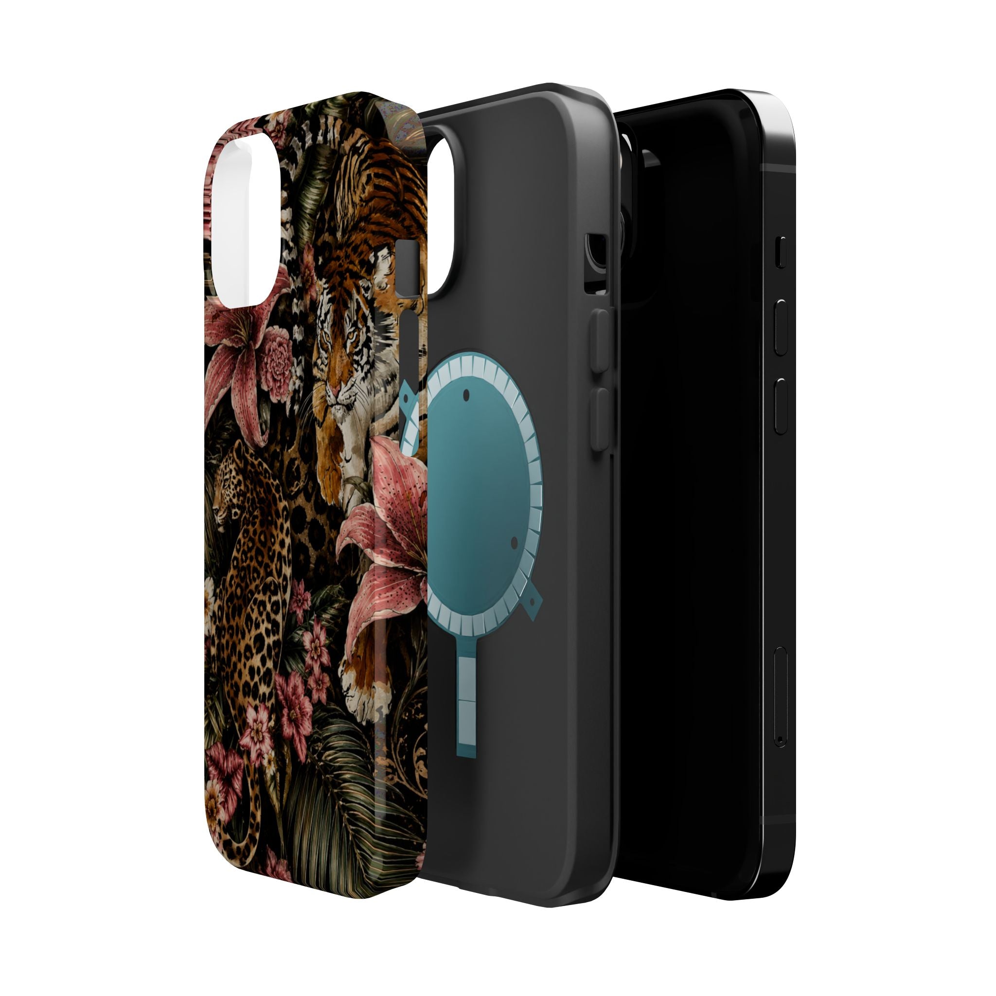 Magnetic Impact-Resistant Phone Case — Tropical Jungle Leopard & Tiger Floral Design