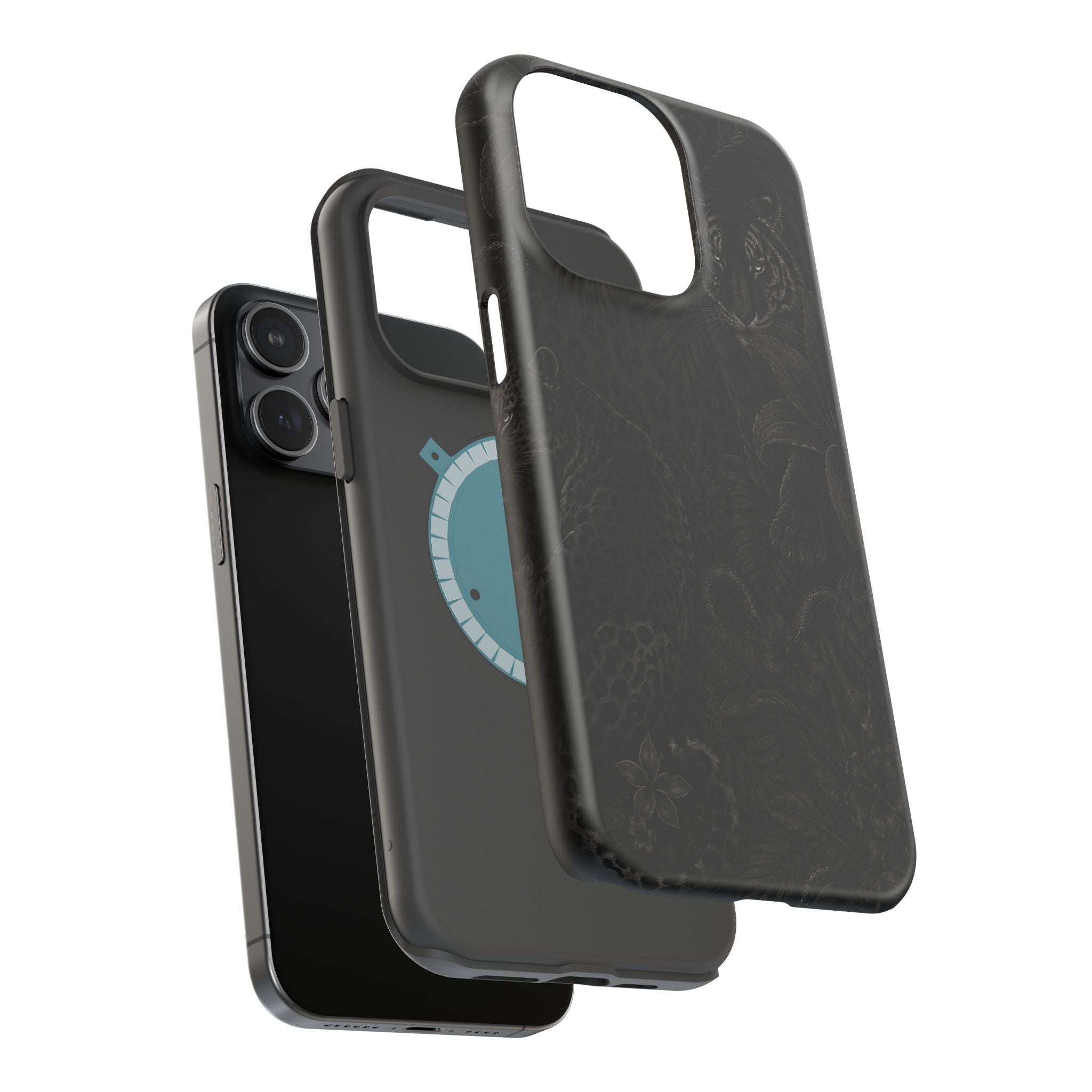 Black Floral Leopard Magnetic Impact-Resistant Phone Case | MagSafe Compatible Shockproof Cover