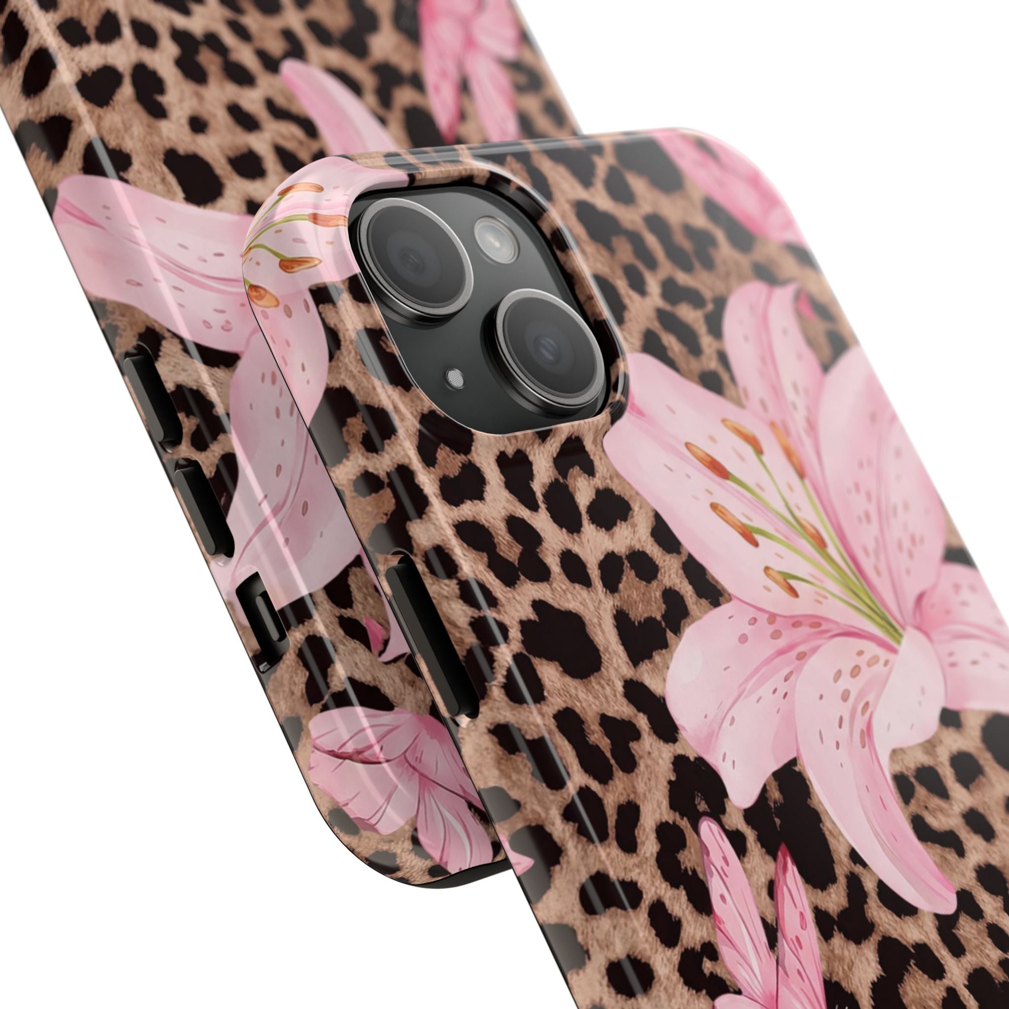Blush Leopard Lily Magnetic Phone Case | MagSafe Compatible Shockproof Protective Cover
