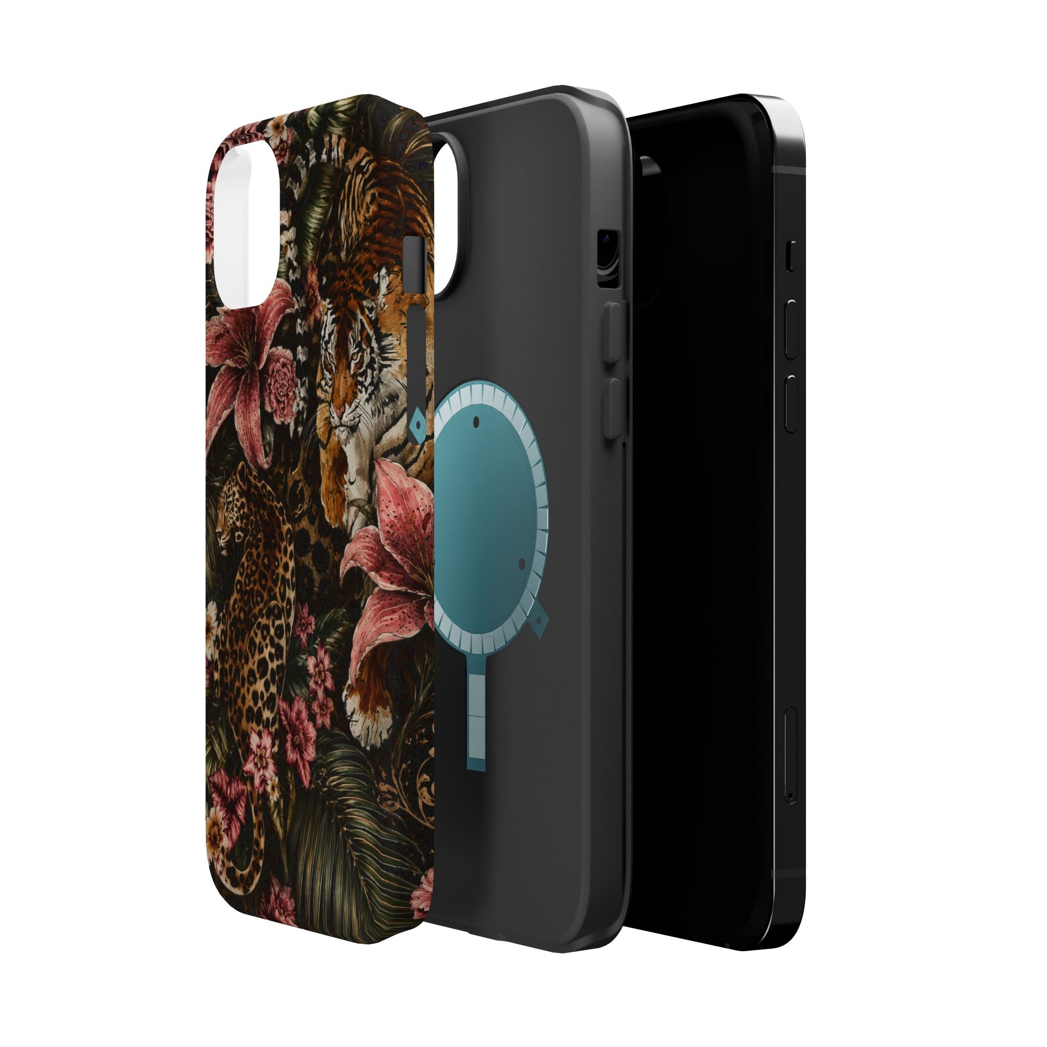 Magnetic Impact-Resistant Phone Case — Tropical Jungle Leopard & Tiger Floral Design