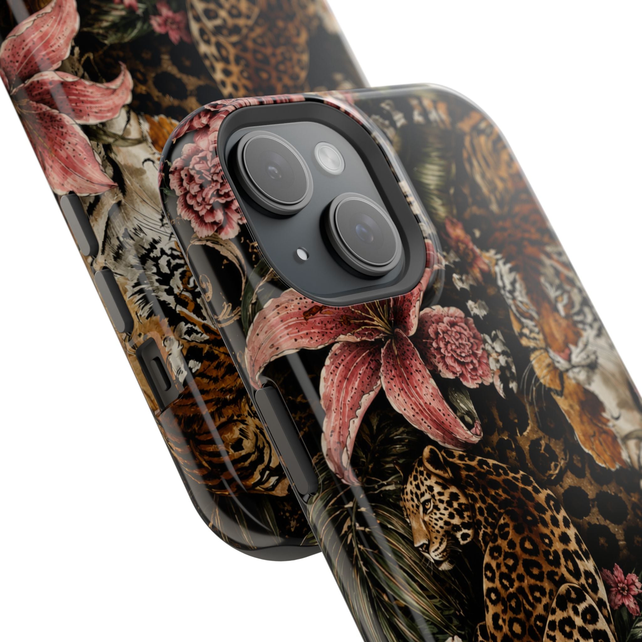 Magnetic Impact-Resistant Phone Case — Tropical Jungle Leopard & Tiger Floral Design
