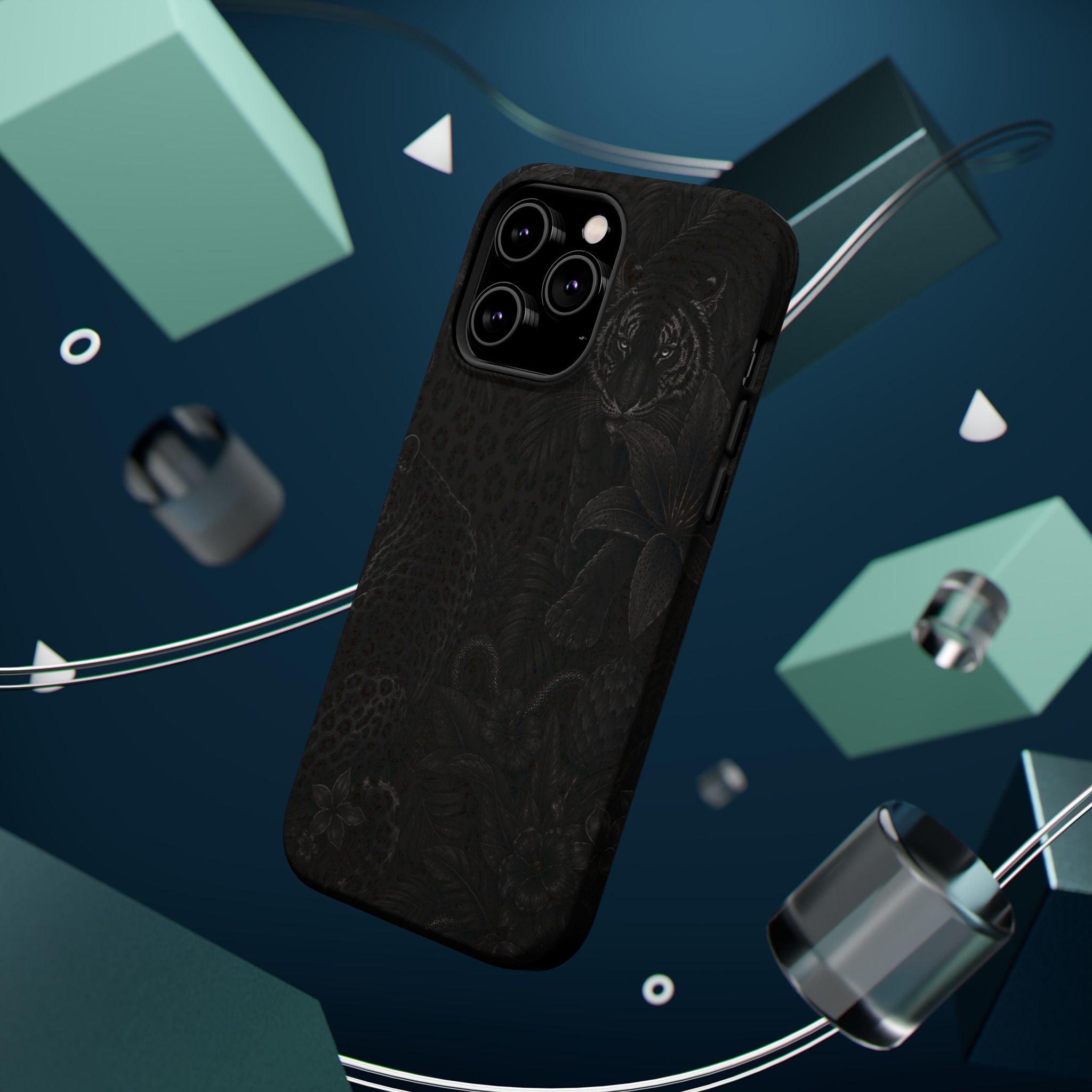 Black Floral Leopard Magnetic Impact-Resistant Phone Case | MagSafe Compatible Shockproof Cover