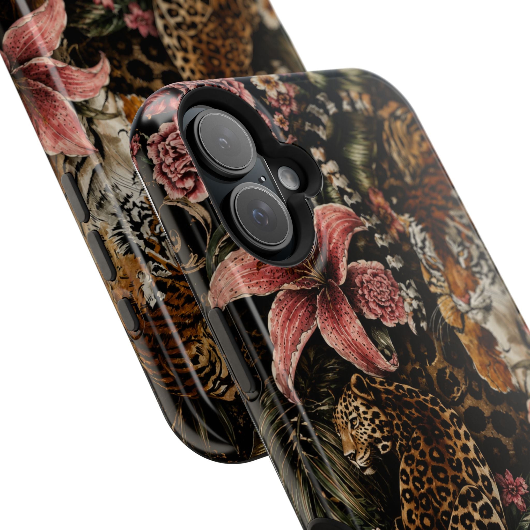 Magnetic Impact-Resistant Phone Case — Tropical Jungle Leopard & Tiger Floral Design
