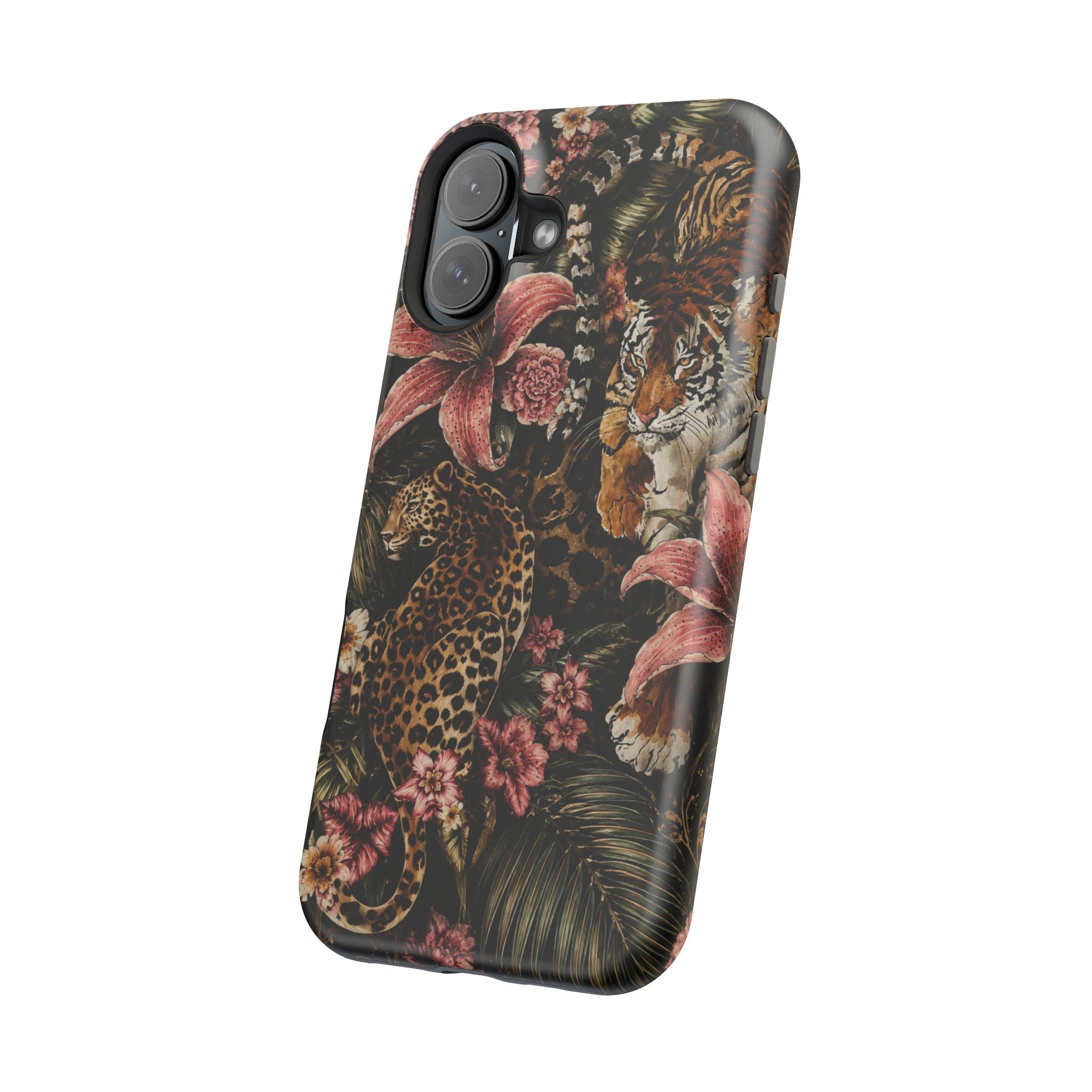 Magnetic Impact-Resistant Phone Case — Tropical Jungle Leopard & Tiger Floral Design