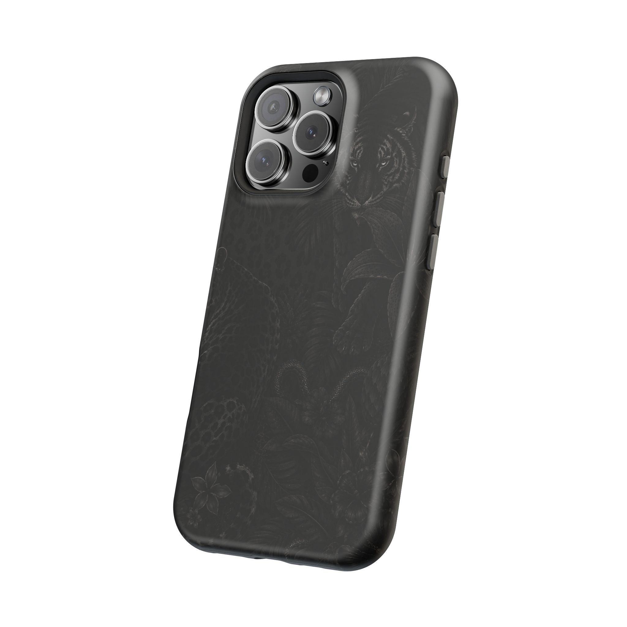 Black Floral Leopard Magnetic Impact-Resistant Phone Case | MagSafe Compatible Shockproof Cover
