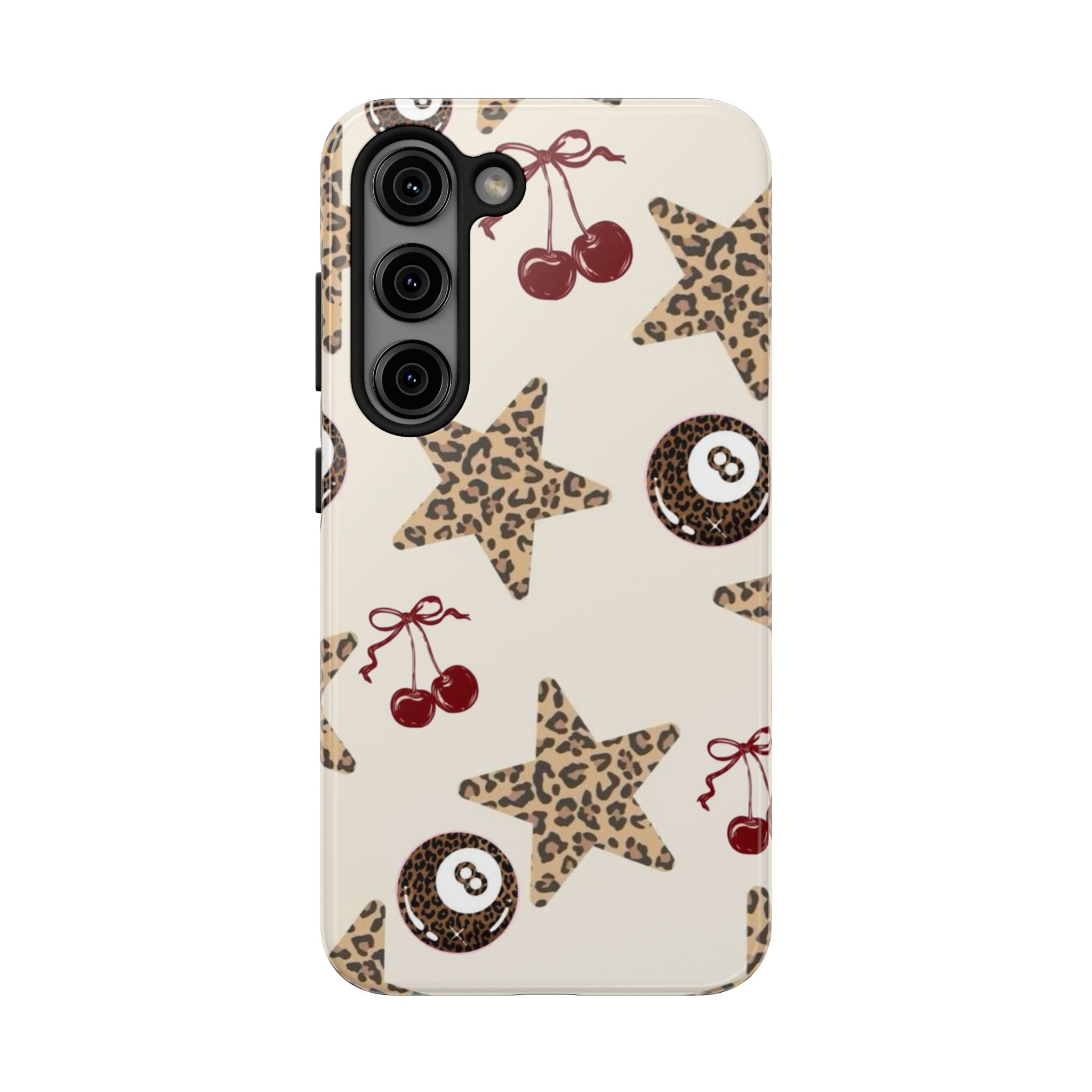 Leopard Star & Cherry Tough Phone Case — Retro Pool 8-Ball Pattern