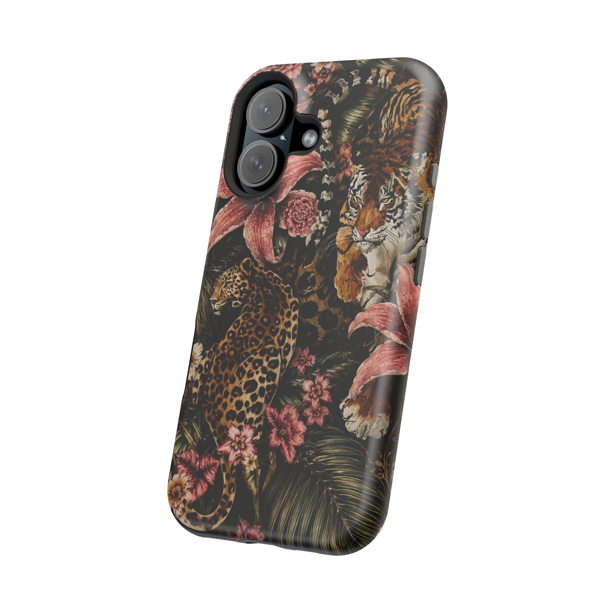 Magnetic Impact-Resistant Phone Case — Tropical Jungle Leopard & Tiger Floral Design