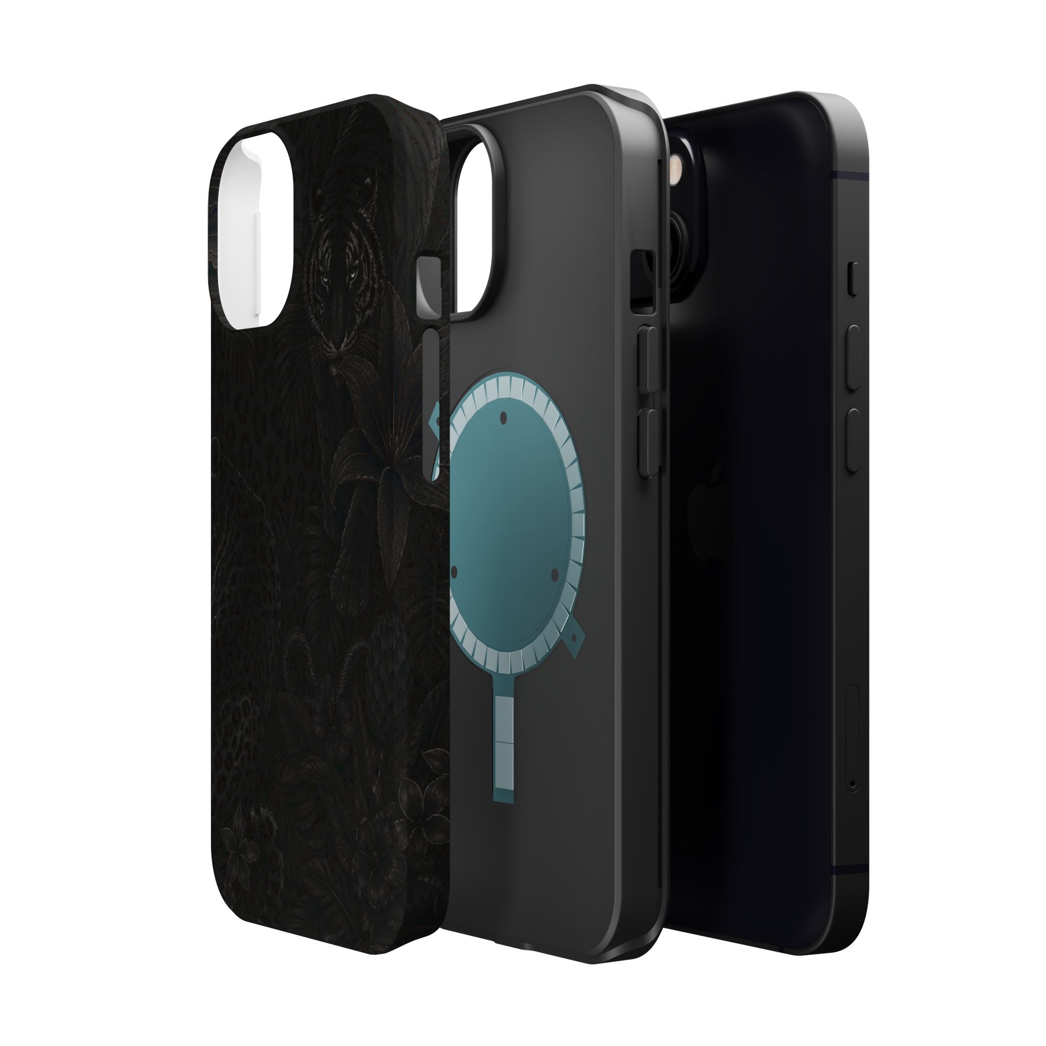 Black Floral Leopard Magnetic Impact-Resistant Phone Case | MagSafe Compatible Shockproof Cover