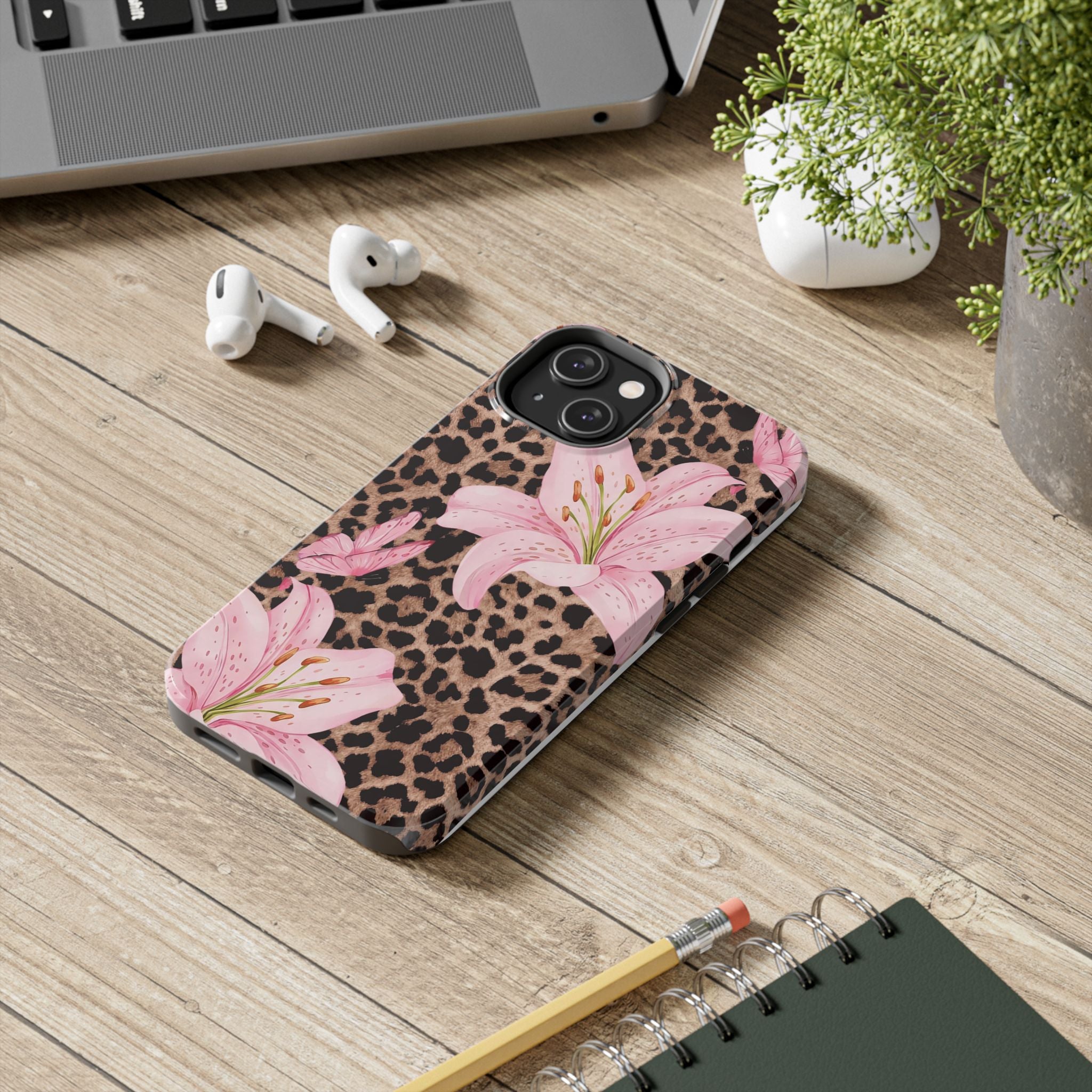 Blush Leopard Lily Magnetic Phone Case | MagSafe Compatible Shockproof Protective Cover