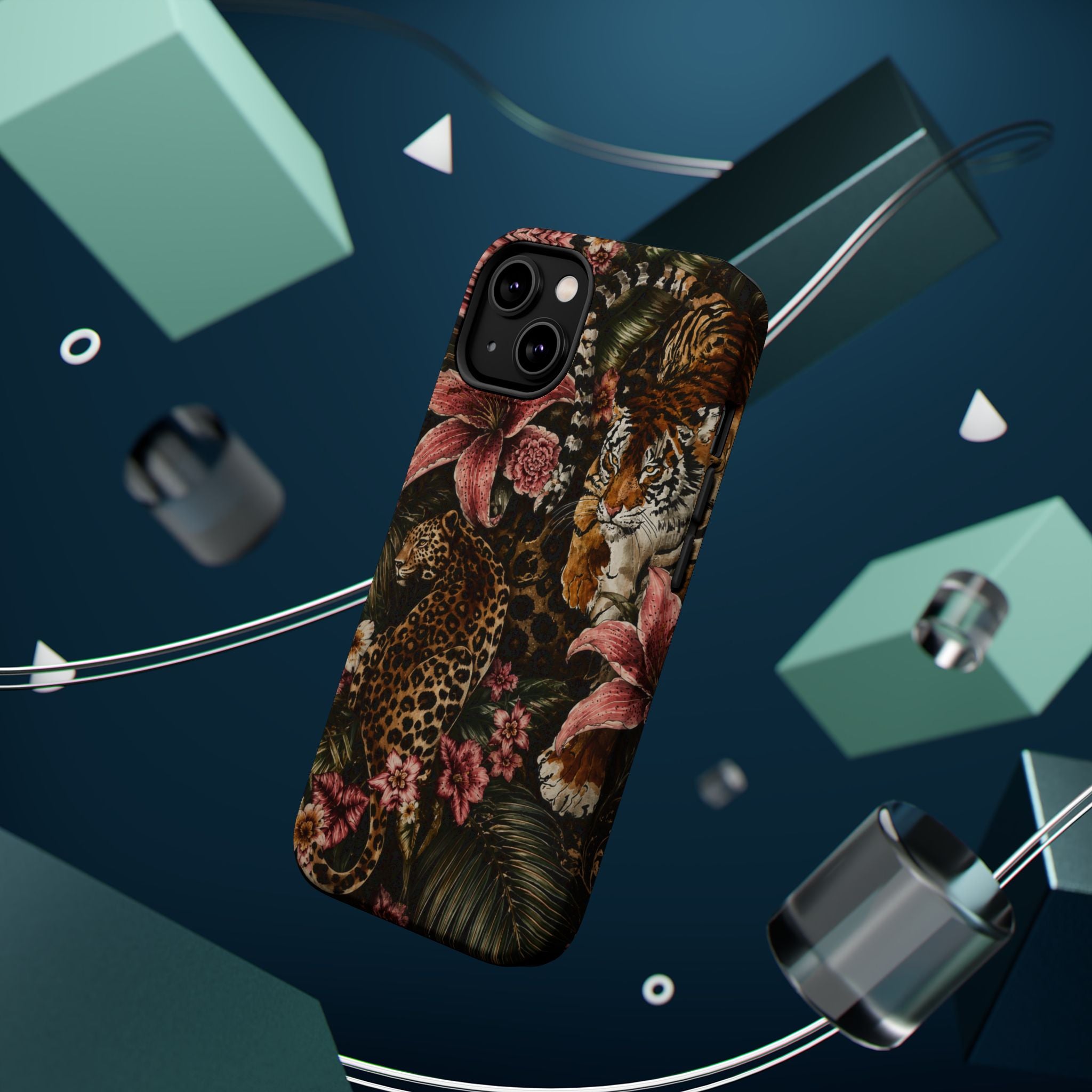 Magnetic Impact-Resistant Phone Case — Tropical Jungle Leopard & Tiger Floral Design