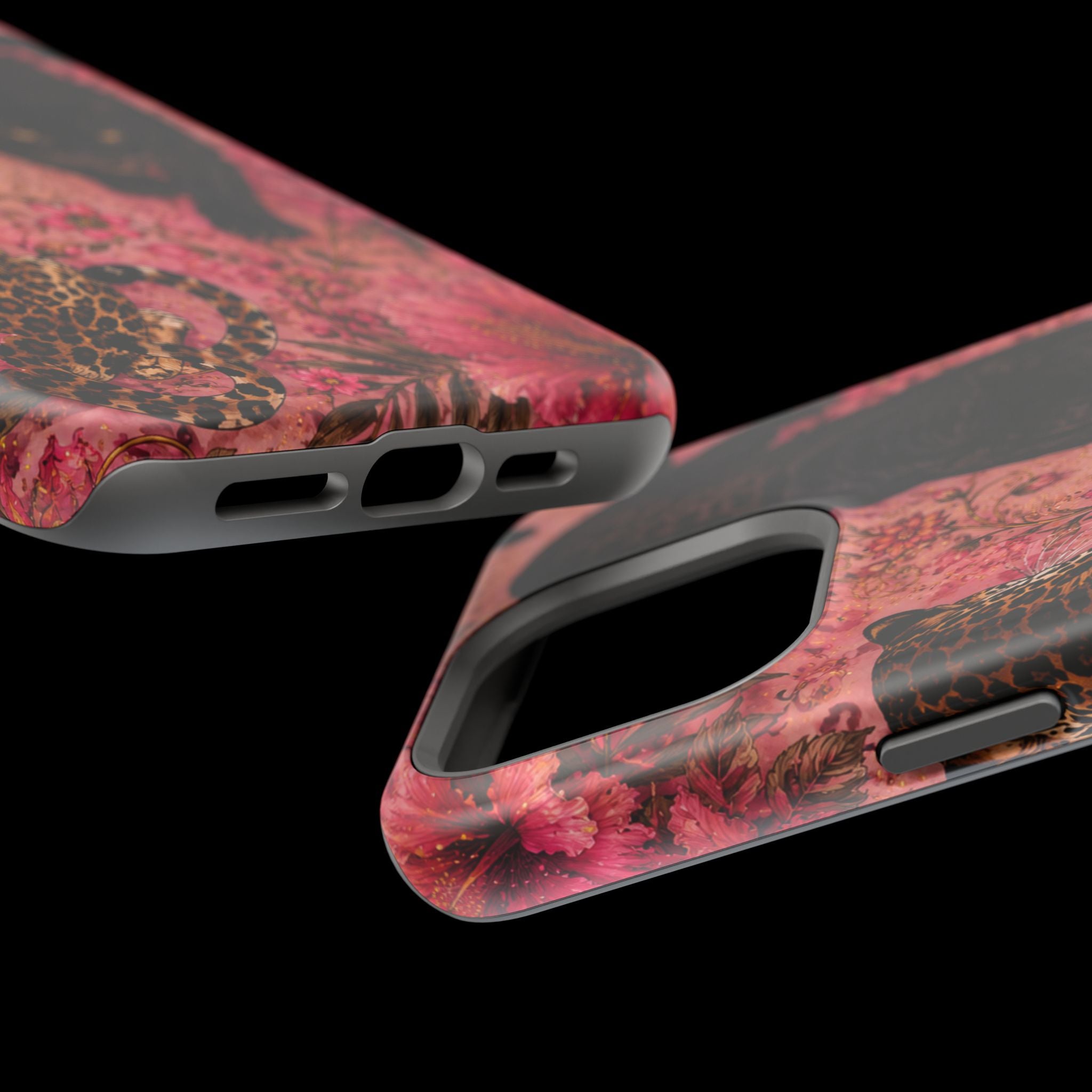 Black Panther & Leopard Floral Magnetic Impact-Resistant Phone Case | MagSafe Compatible Shockproof Cover