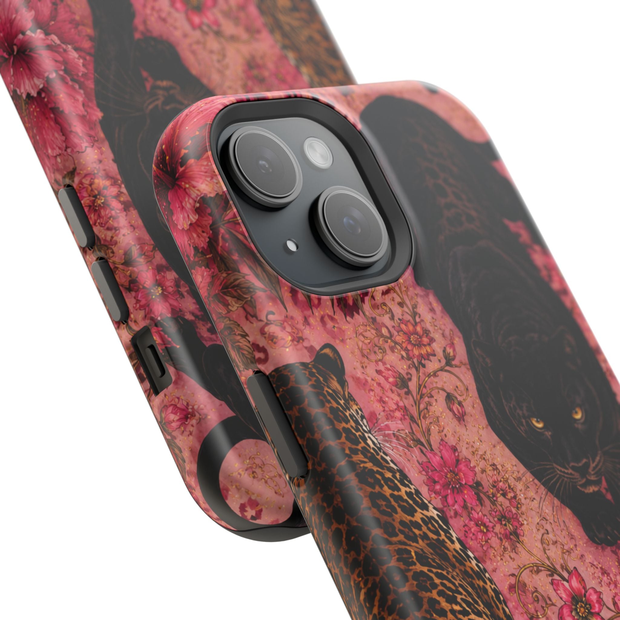 Black Panther & Leopard Floral Magnetic Impact-Resistant Phone Case | MagSafe Compatible Shockproof Cover