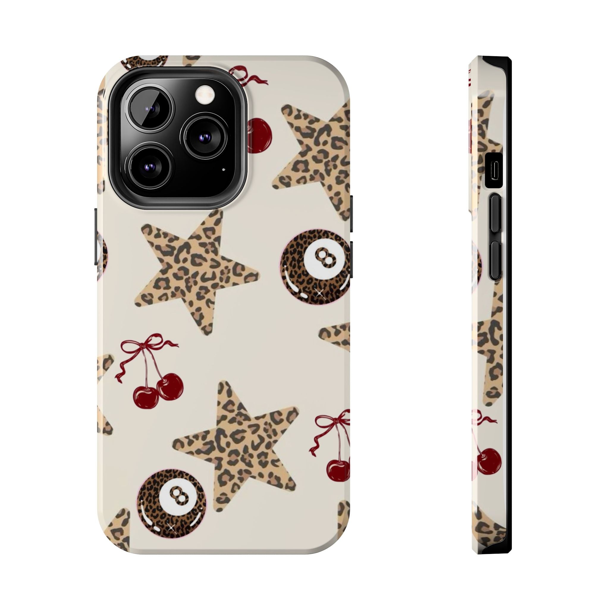 Leopard Star & Cherry Tough Phone Case — Retro Pool 8-Ball Pattern