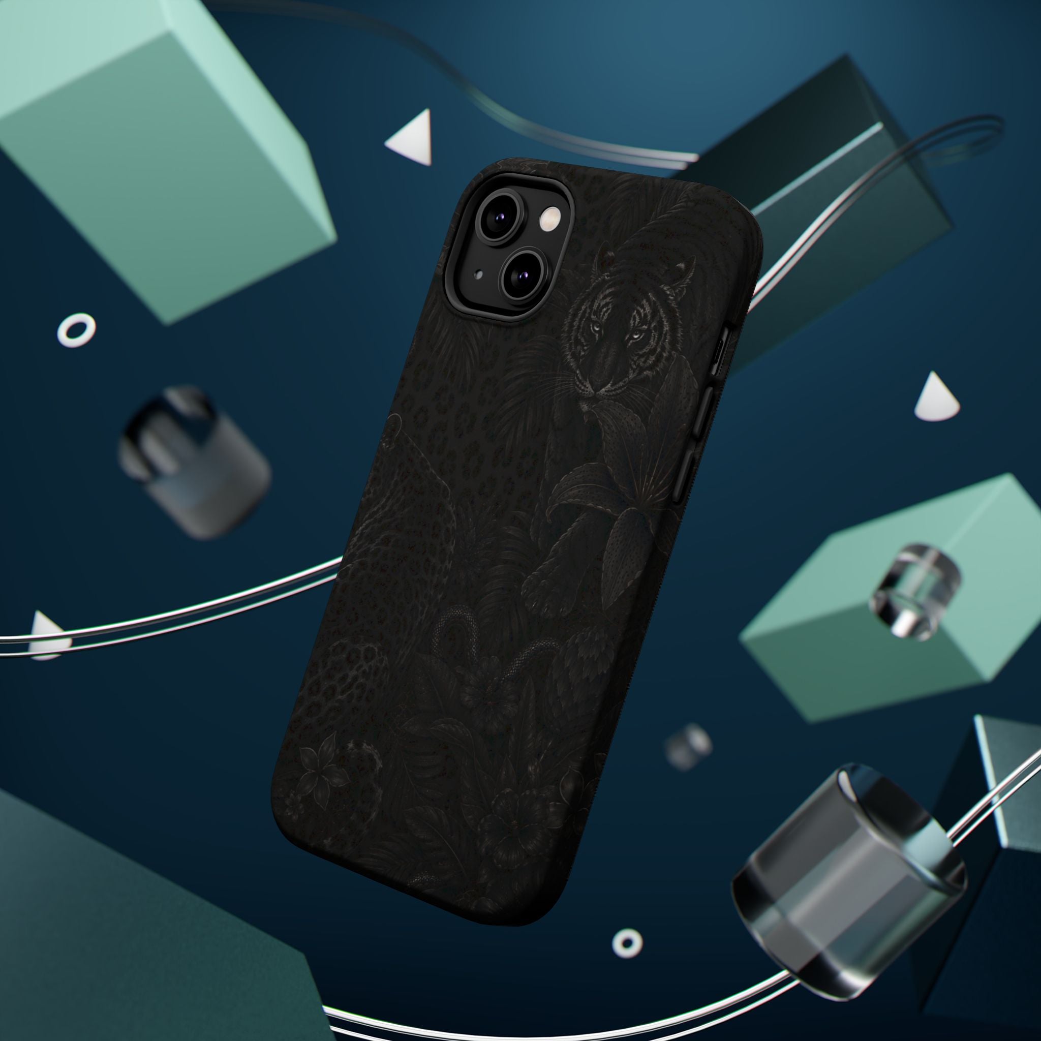 Black Floral Leopard Magnetic Impact-Resistant Phone Case | MagSafe Compatible Shockproof Cover