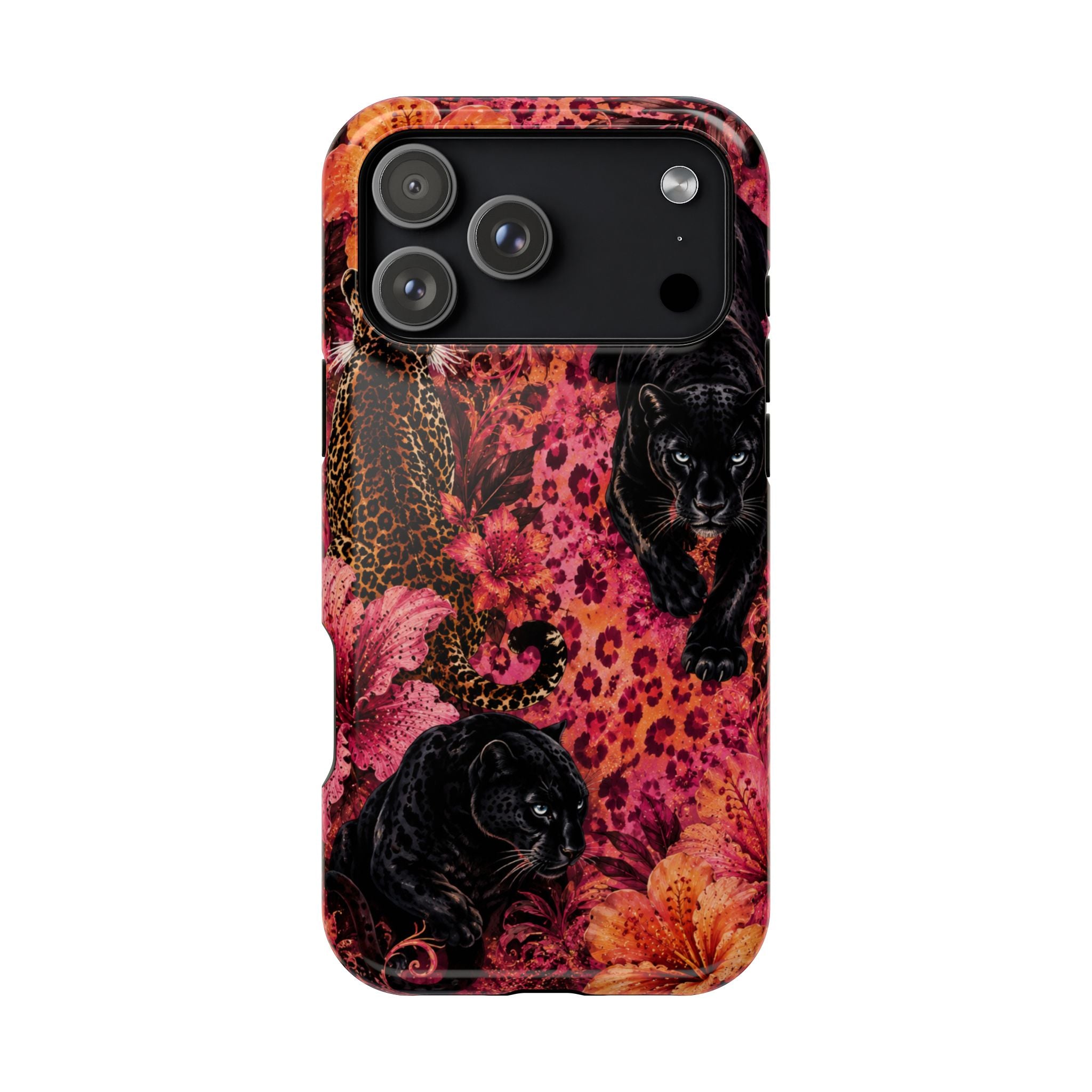 Black Panther & Leopard Floral Magnetic Impact-Resistant Phone Case | MagSafe Compatible iPhone & Samsung Cover