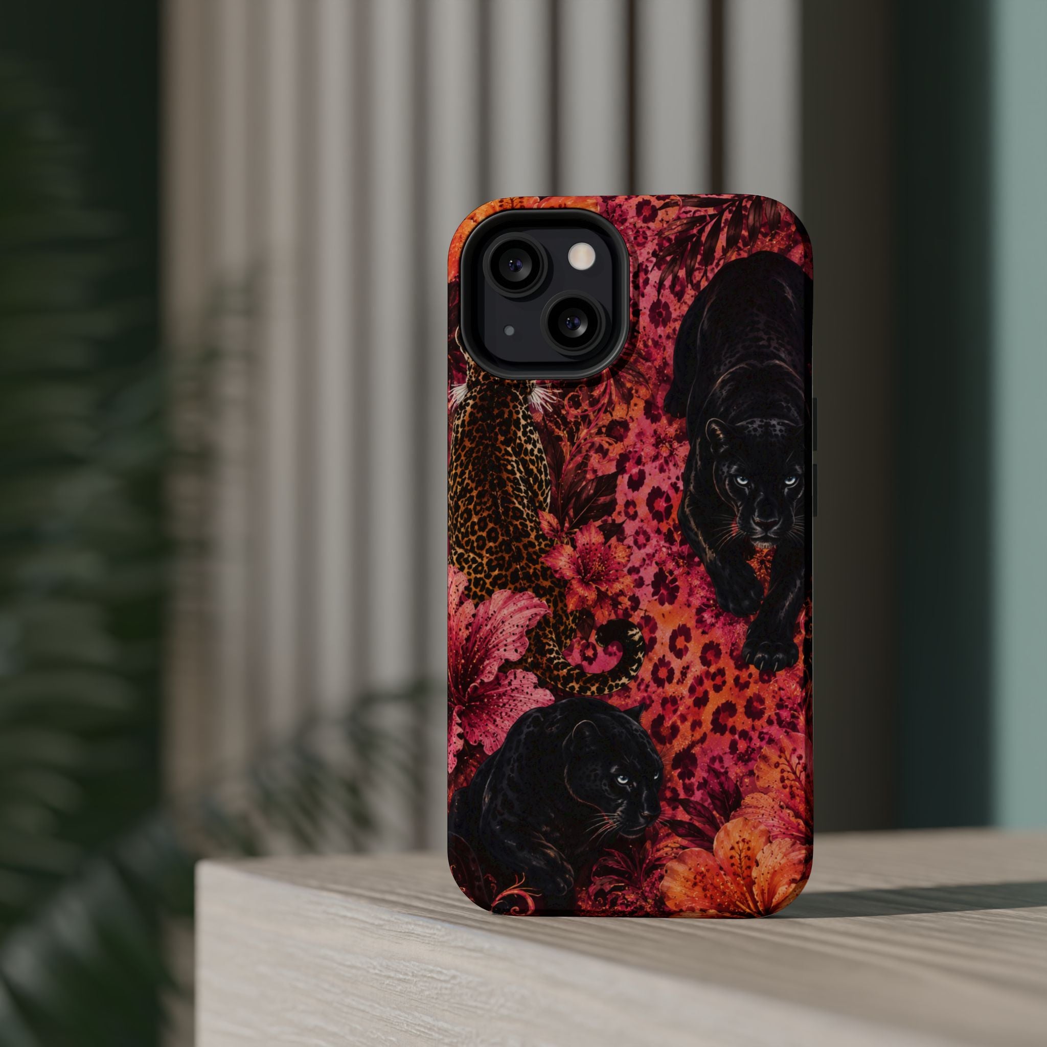 Black Panther & Leopard Floral Magnetic Impact-Resistant Phone Case | MagSafe Compatible iPhone & Samsung Cover