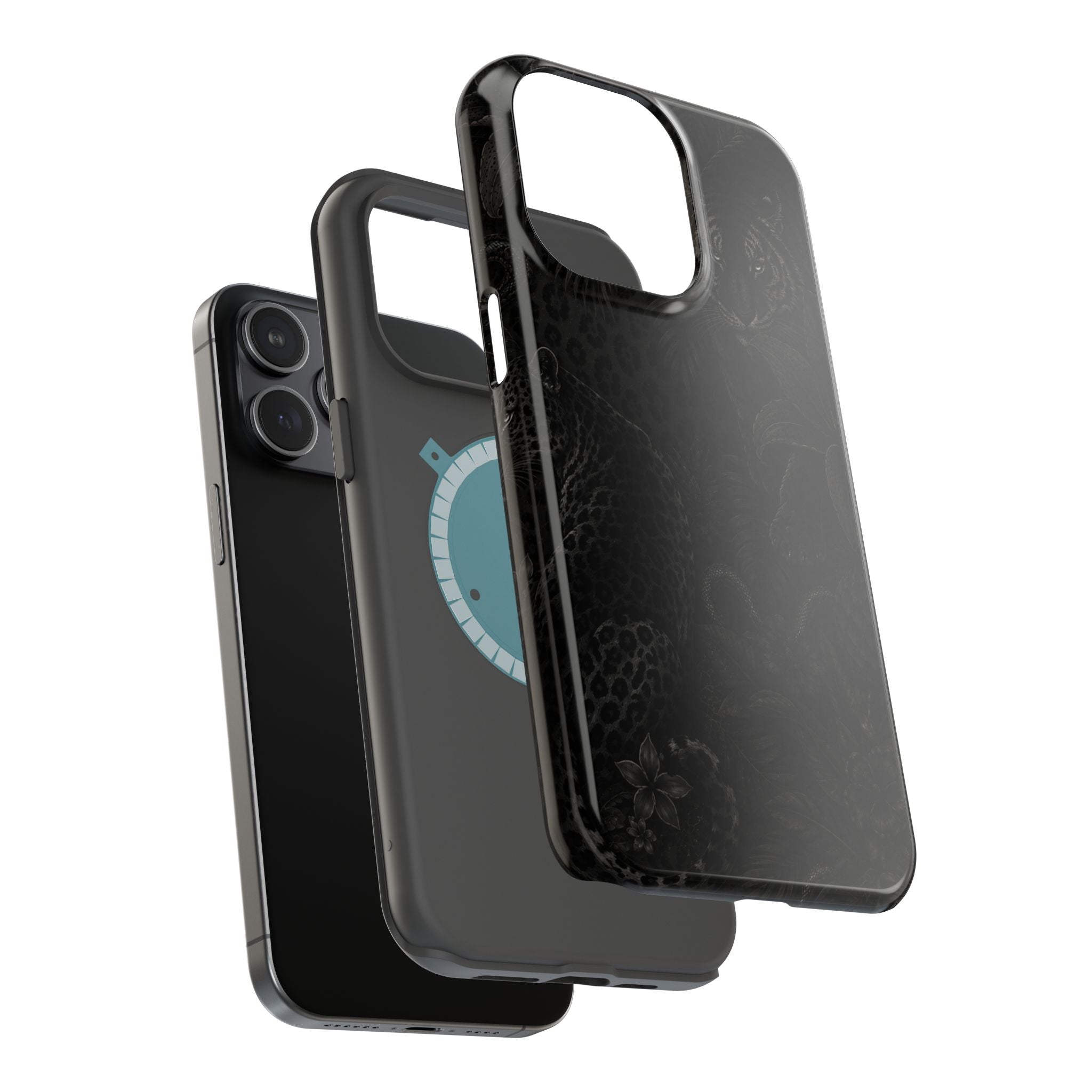Black Floral Leopard Magnetic Impact-Resistant Phone Case | MagSafe Compatible Shockproof Cover