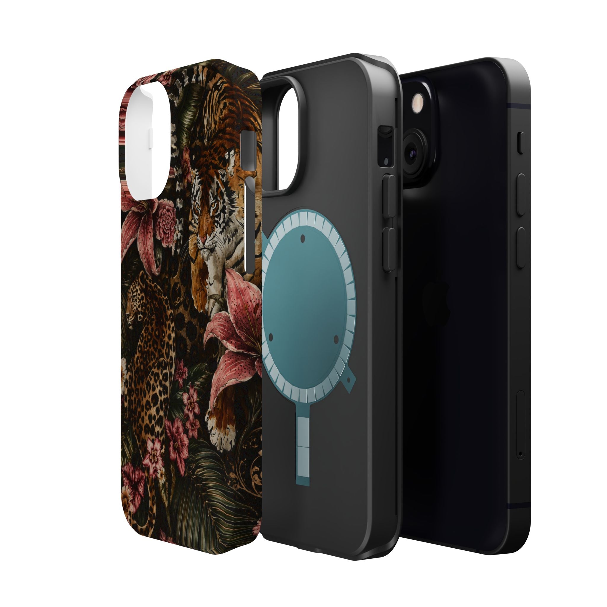 Magnetic Impact-Resistant Phone Case — Tropical Jungle Leopard & Tiger Floral Design