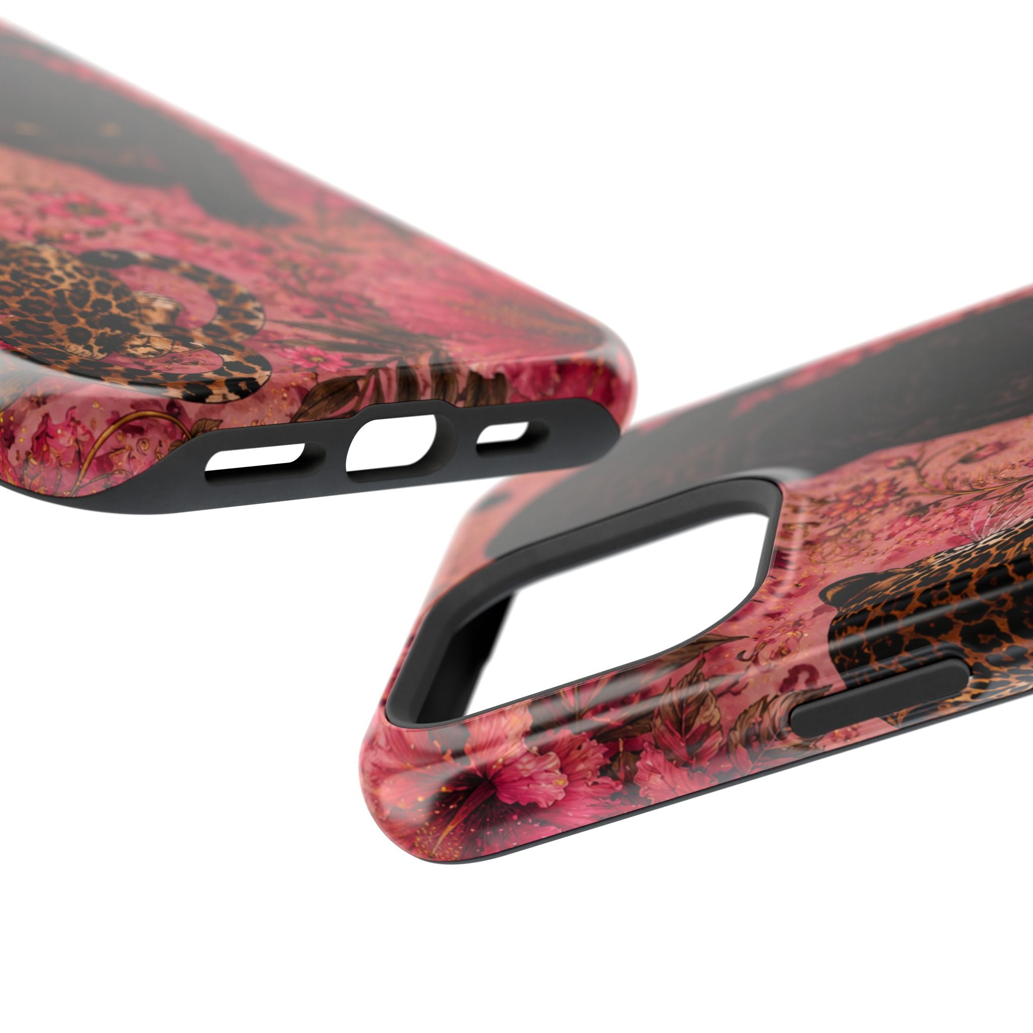 Black Panther & Leopard Floral Magnetic Impact-Resistant Phone Case | MagSafe Compatible Shockproof Cover