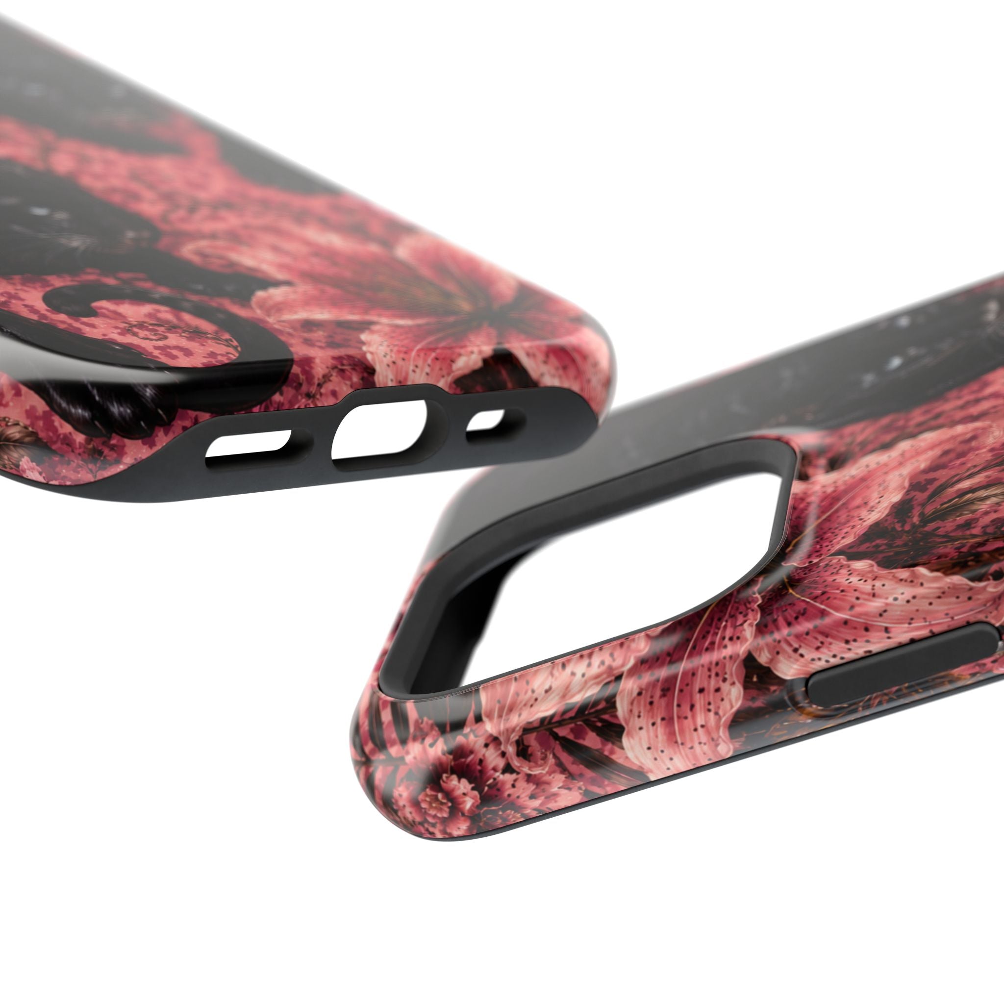 Protective Phone Case — Black Panthers & Pink Floral Impact-Resistant Magnetic Case
