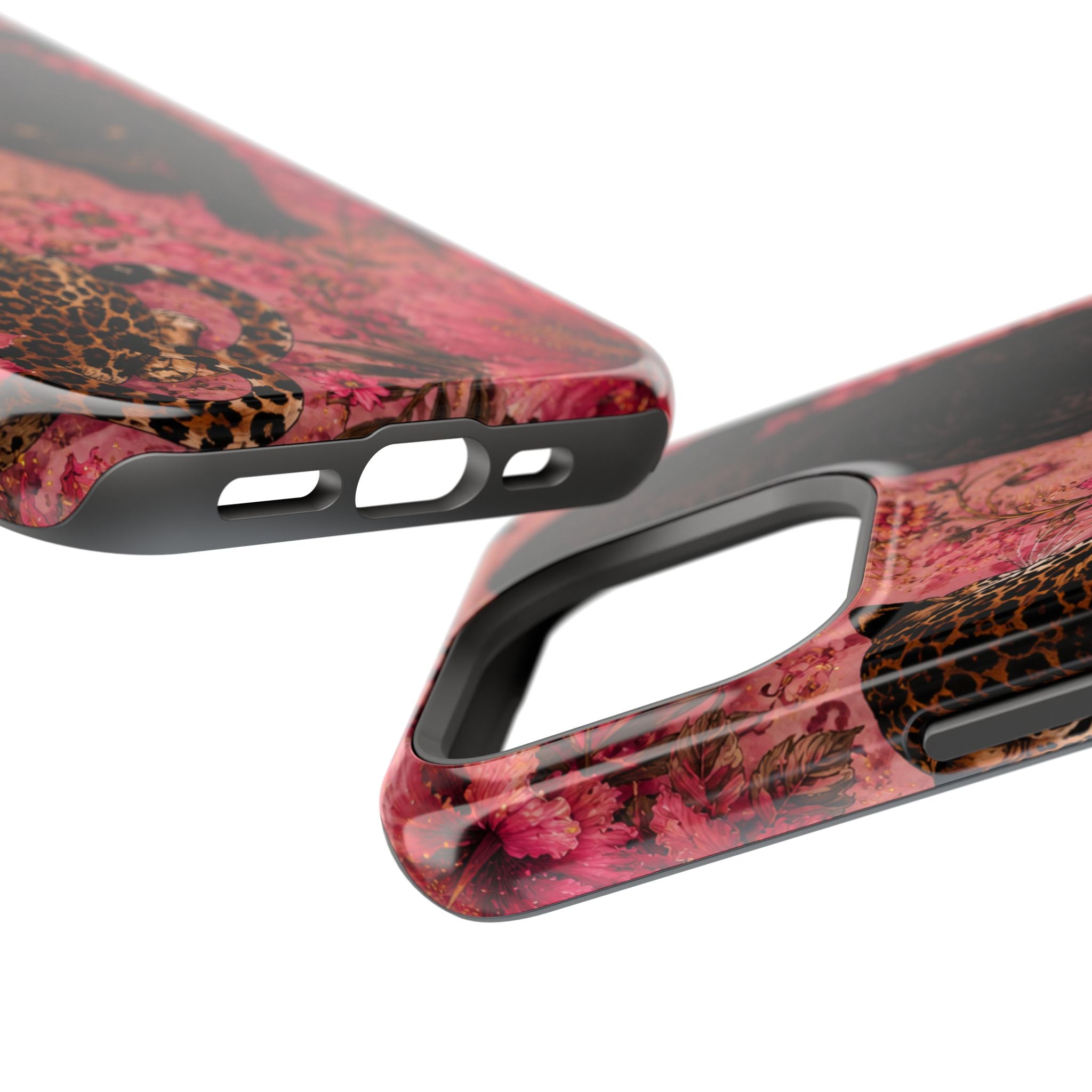 Black Panther & Leopard Floral Magnetic Impact-Resistant Phone Case | MagSafe Compatible Shockproof Cover