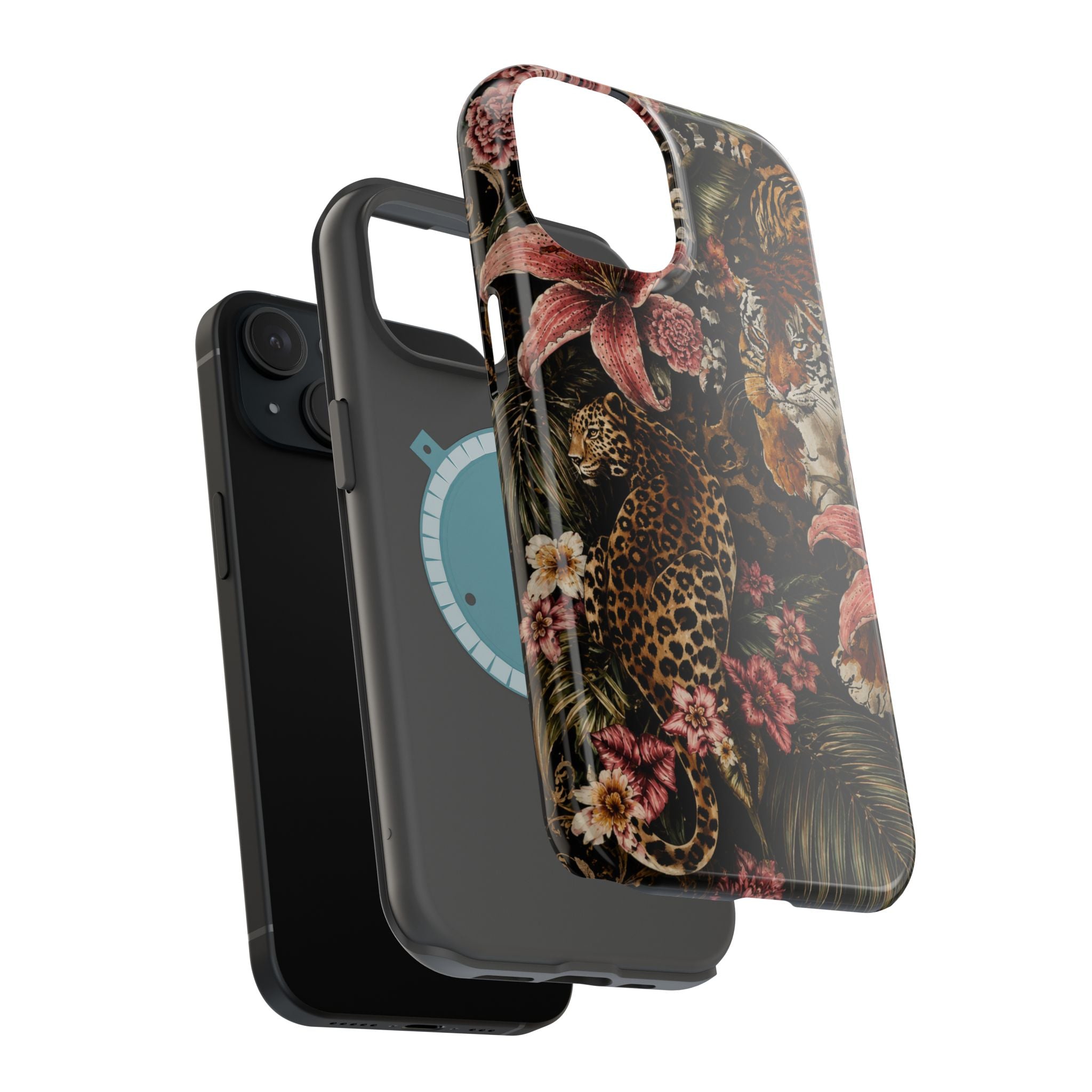 Magnetic Impact-Resistant Phone Case — Tropical Jungle Leopard & Tiger Floral Design