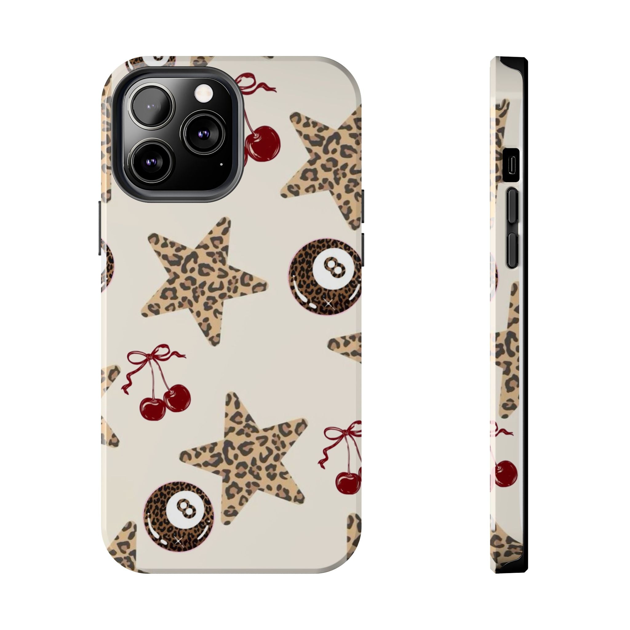 Leopard Star & Cherry Tough Phone Case — Retro Pool 8-Ball Pattern