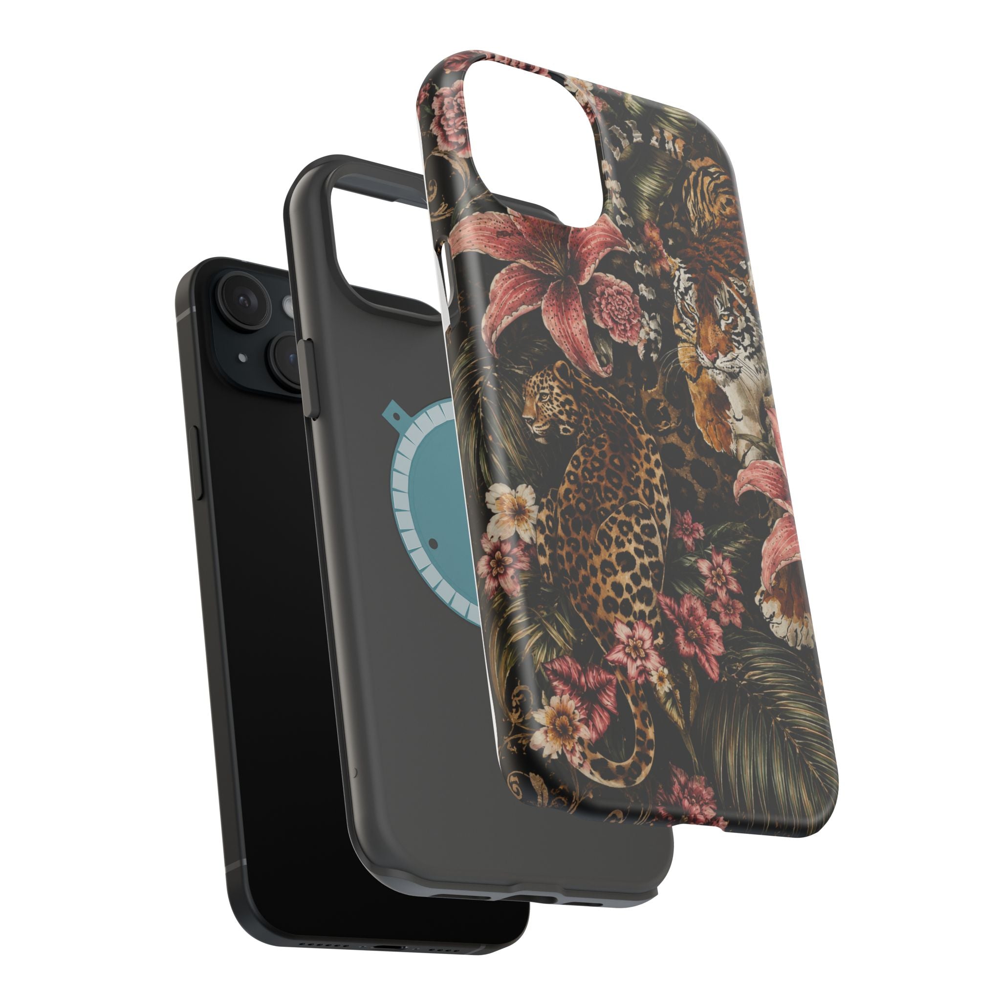 Magnetic Impact-Resistant Phone Case — Tropical Jungle Leopard & Tiger Floral Design