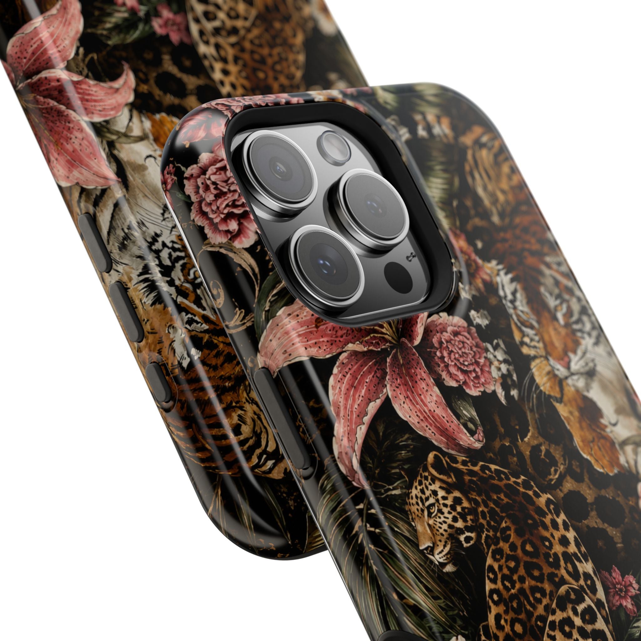 Magnetic Impact-Resistant Phone Case — Tropical Jungle Leopard & Tiger Floral Design