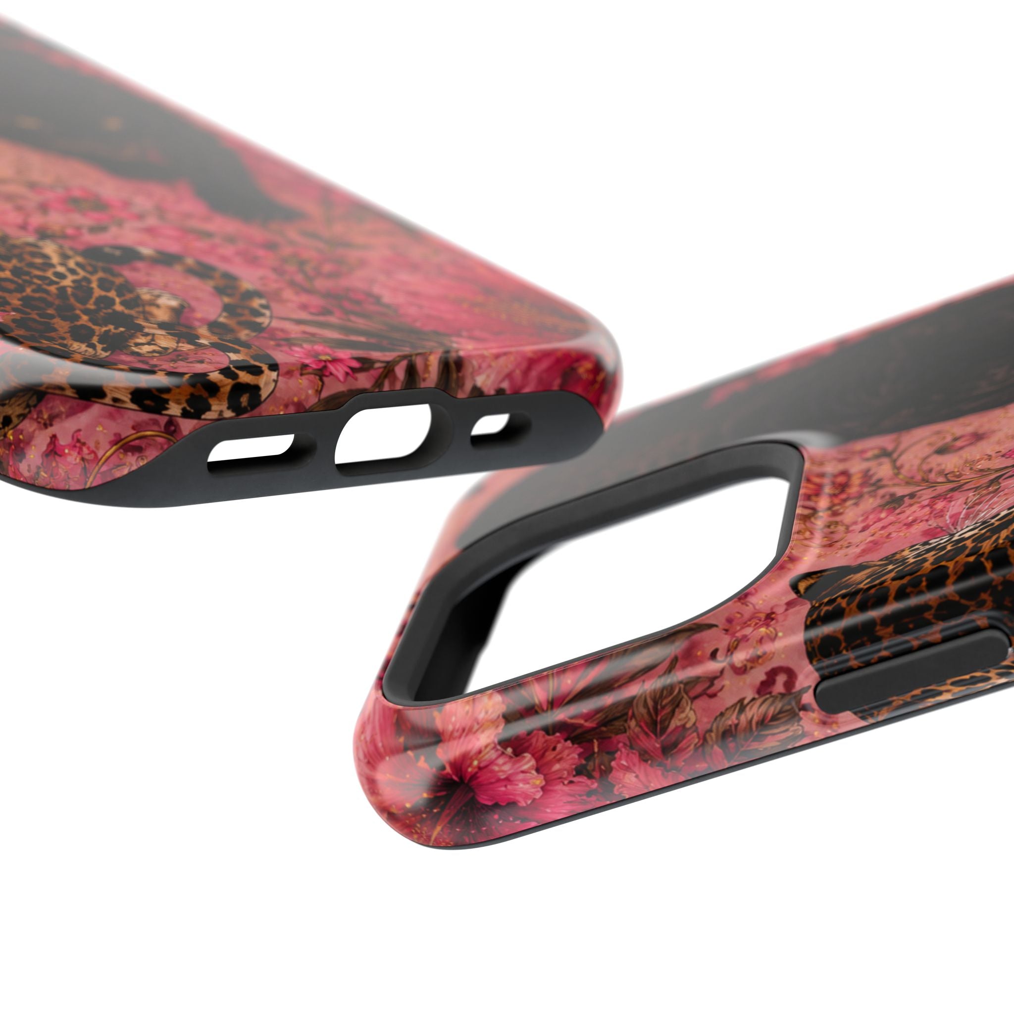 Black Panther & Leopard Floral Magnetic Impact-Resistant Phone Case | MagSafe Compatible Shockproof Cover