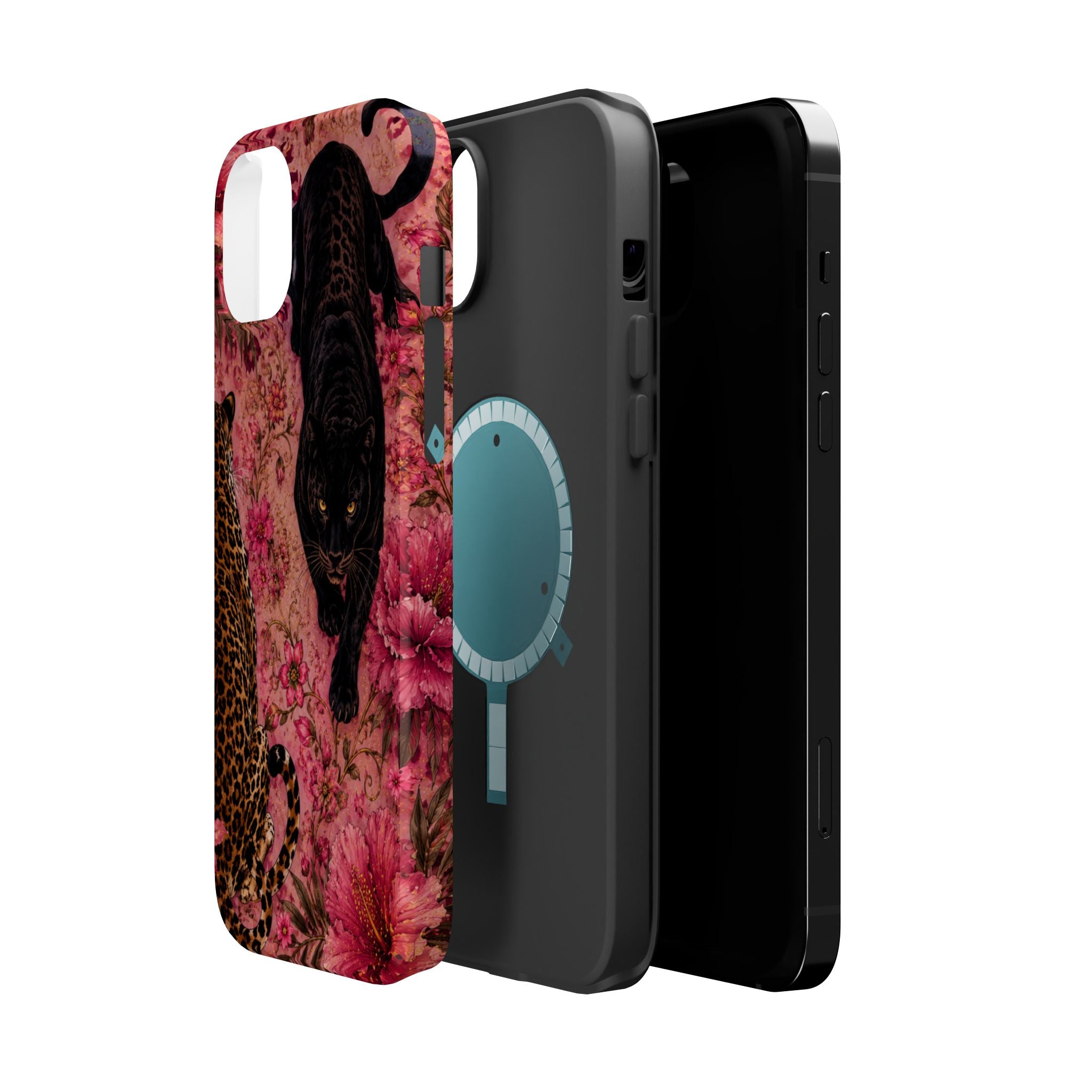 Black Panther & Leopard Floral Magnetic Impact-Resistant Phone Case | MagSafe Compatible Shockproof Cover