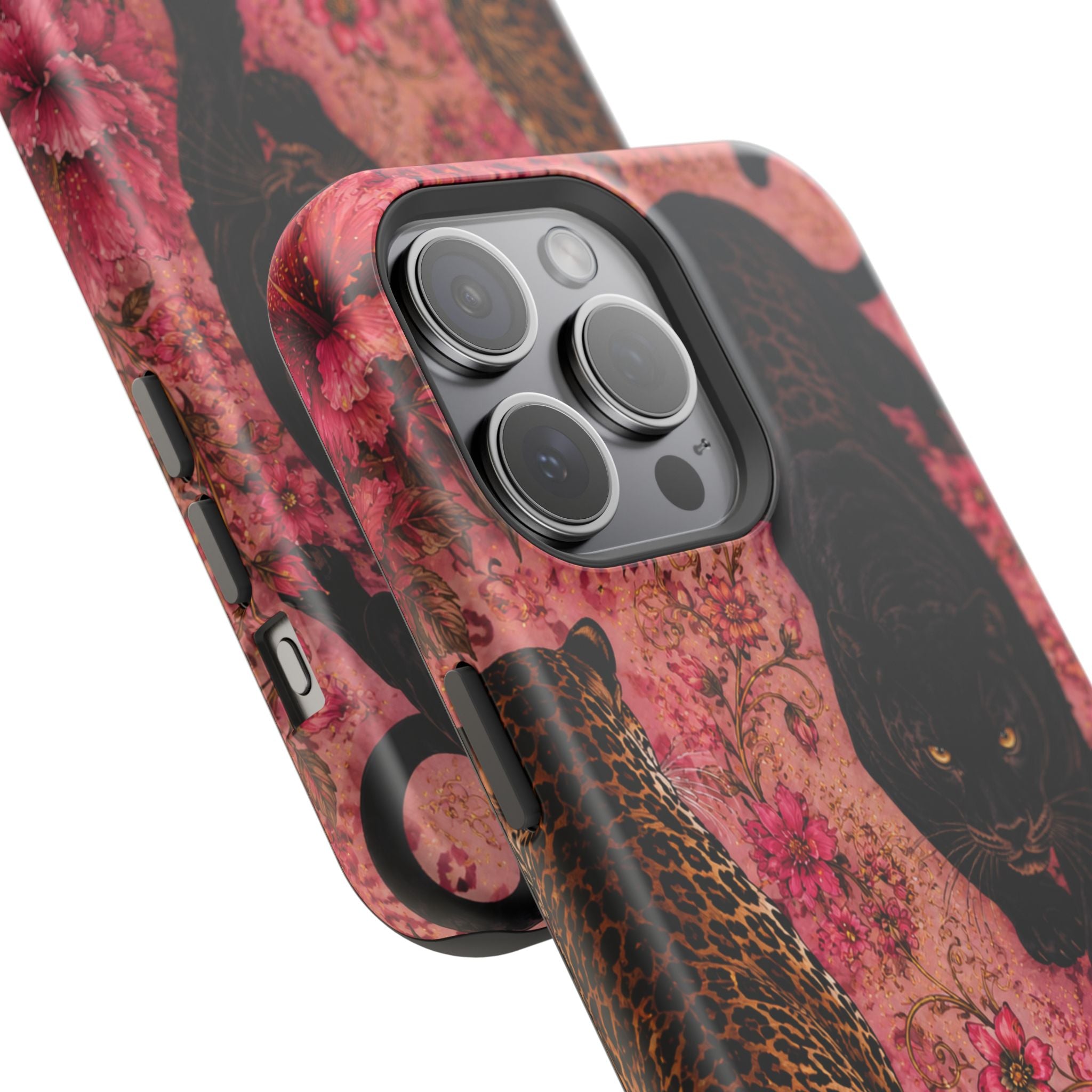 Black Panther & Leopard Floral Magnetic Impact-Resistant Phone Case | MagSafe Compatible Shockproof Cover