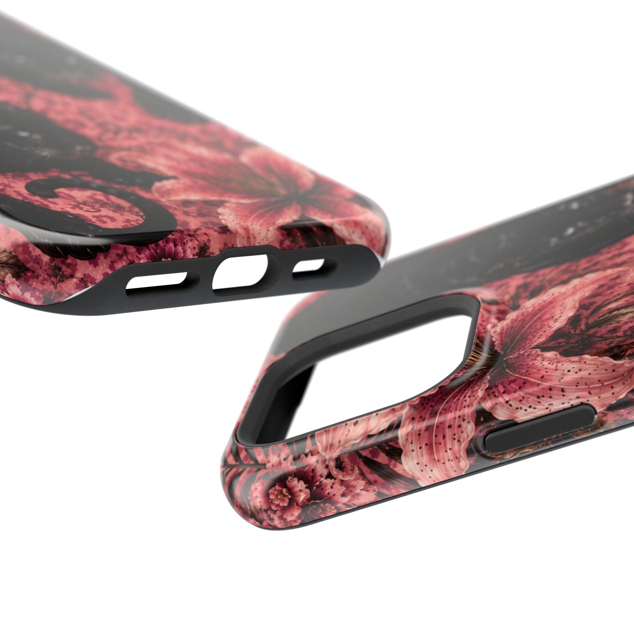 Protective Phone Case — Black Panthers & Pink Floral Impact-Resistant Magnetic Case