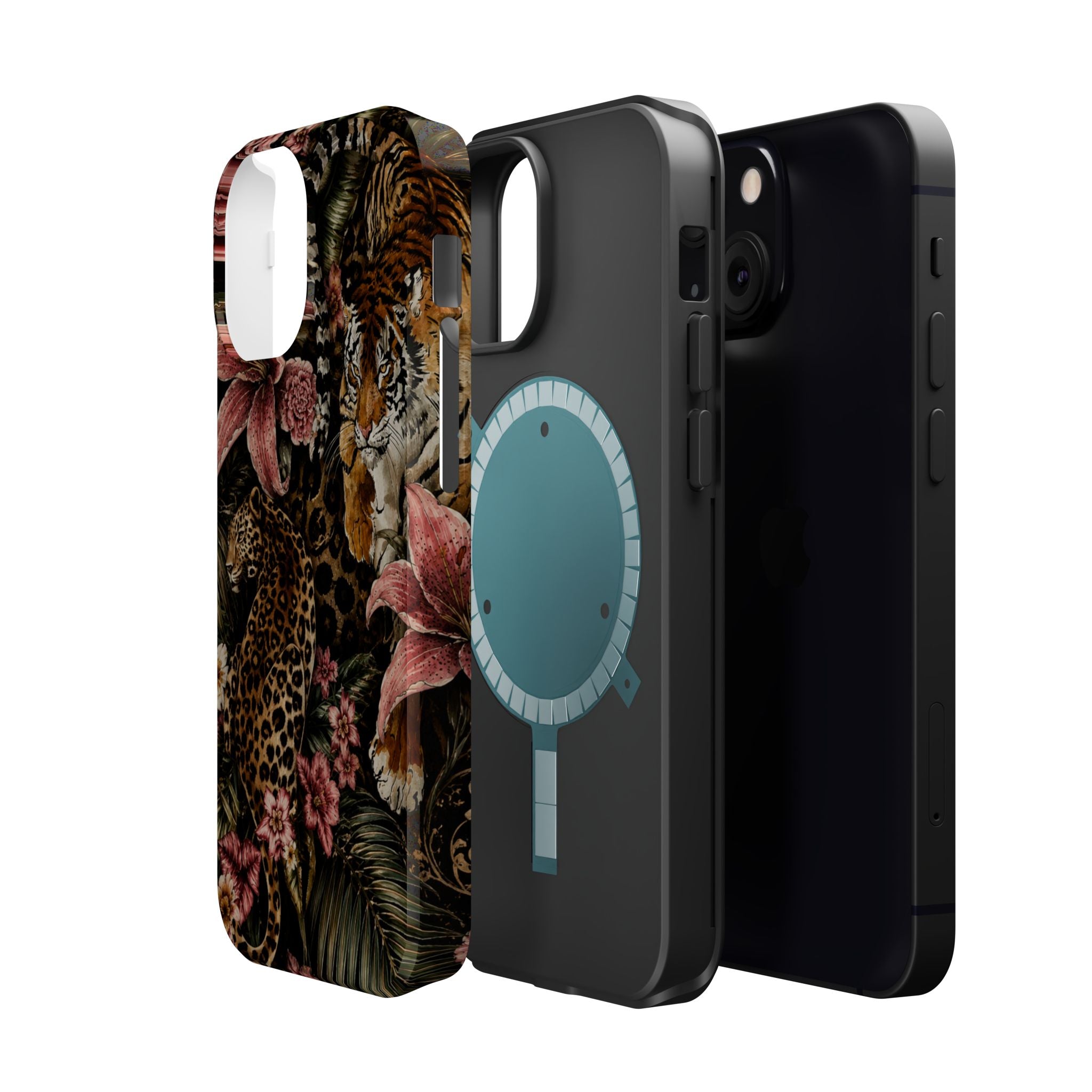Magnetic Impact-Resistant Phone Case — Tropical Jungle Leopard & Tiger Floral Design