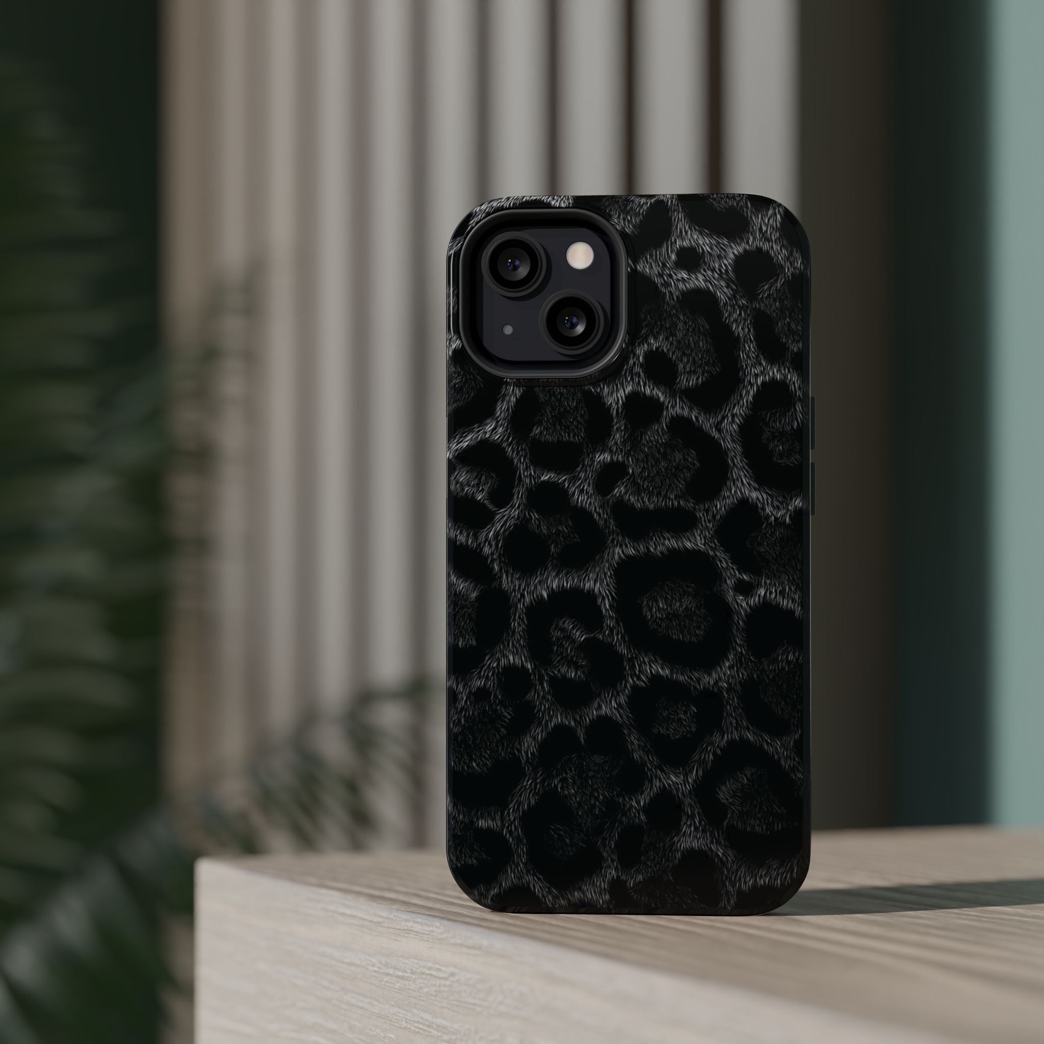 Black Leopard Print Magnetic Impact-Resistant Phone Case