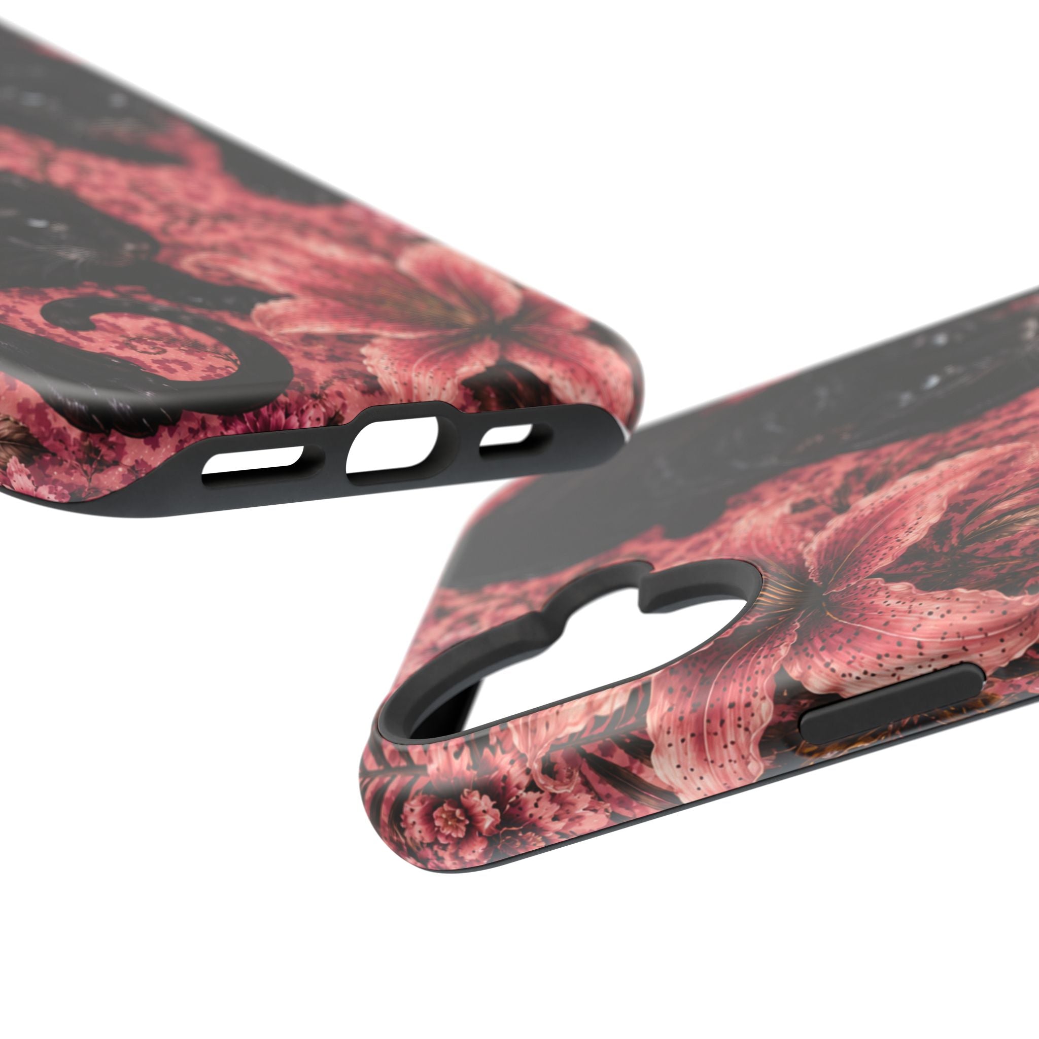 Protective Phone Case — Black Panthers & Pink Floral Impact-Resistant Magnetic Case