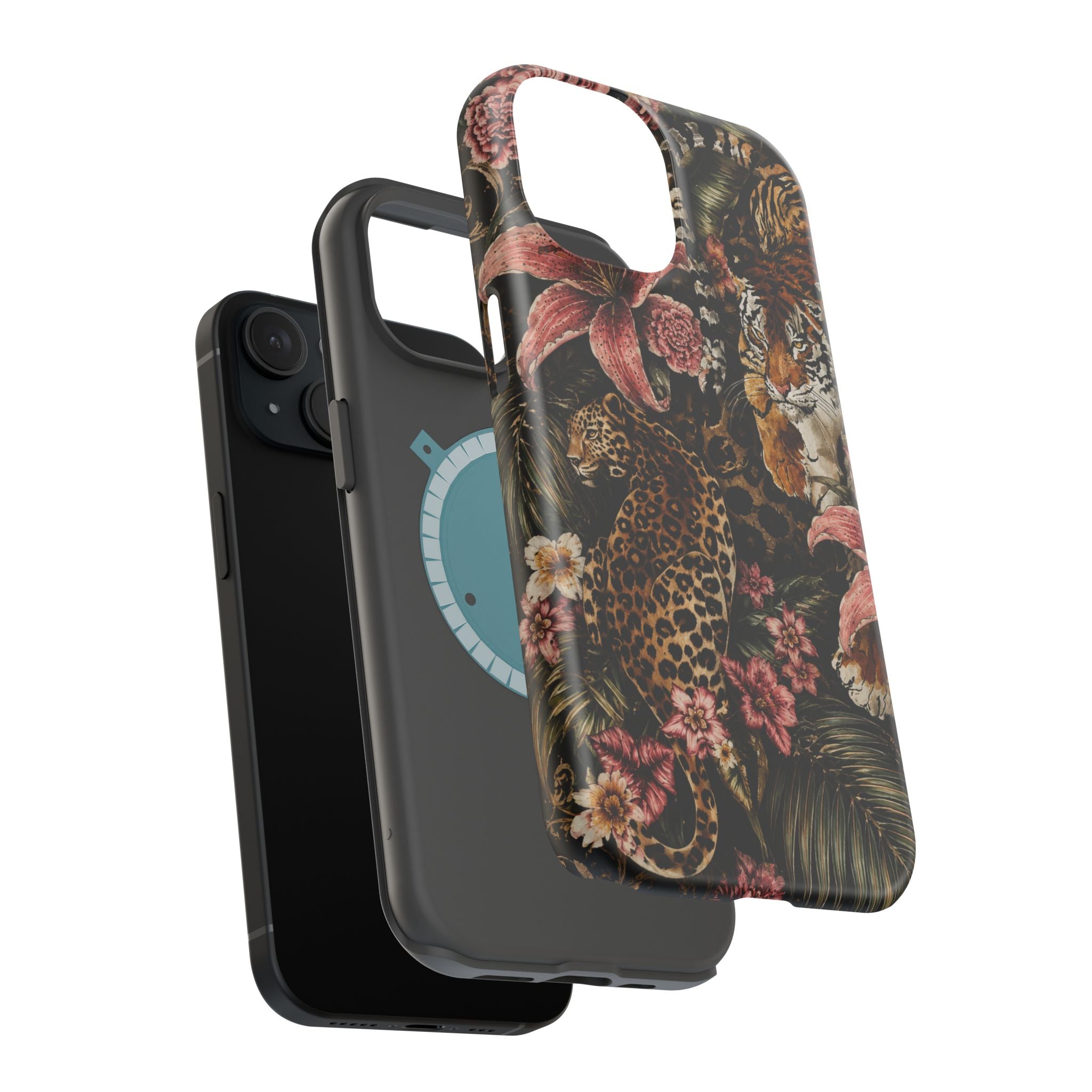 Magnetic Impact-Resistant Phone Case — Tropical Jungle Leopard & Tiger Floral Design
