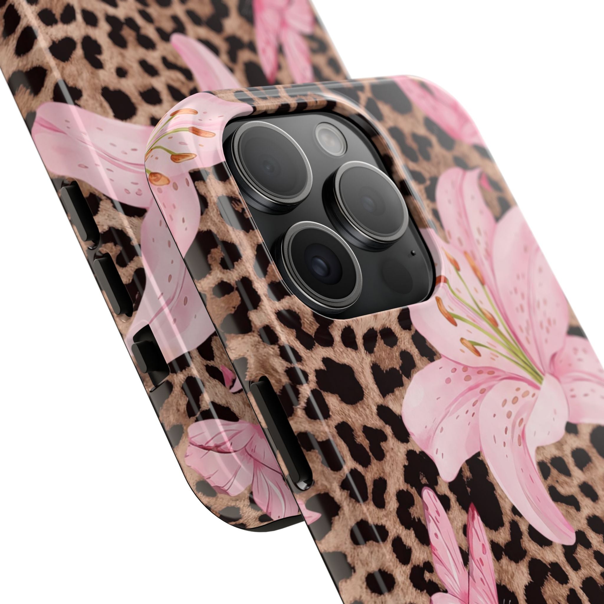 Blush Leopard Lily Magnetic Phone Case | MagSafe Compatible Shockproof Protective Cover