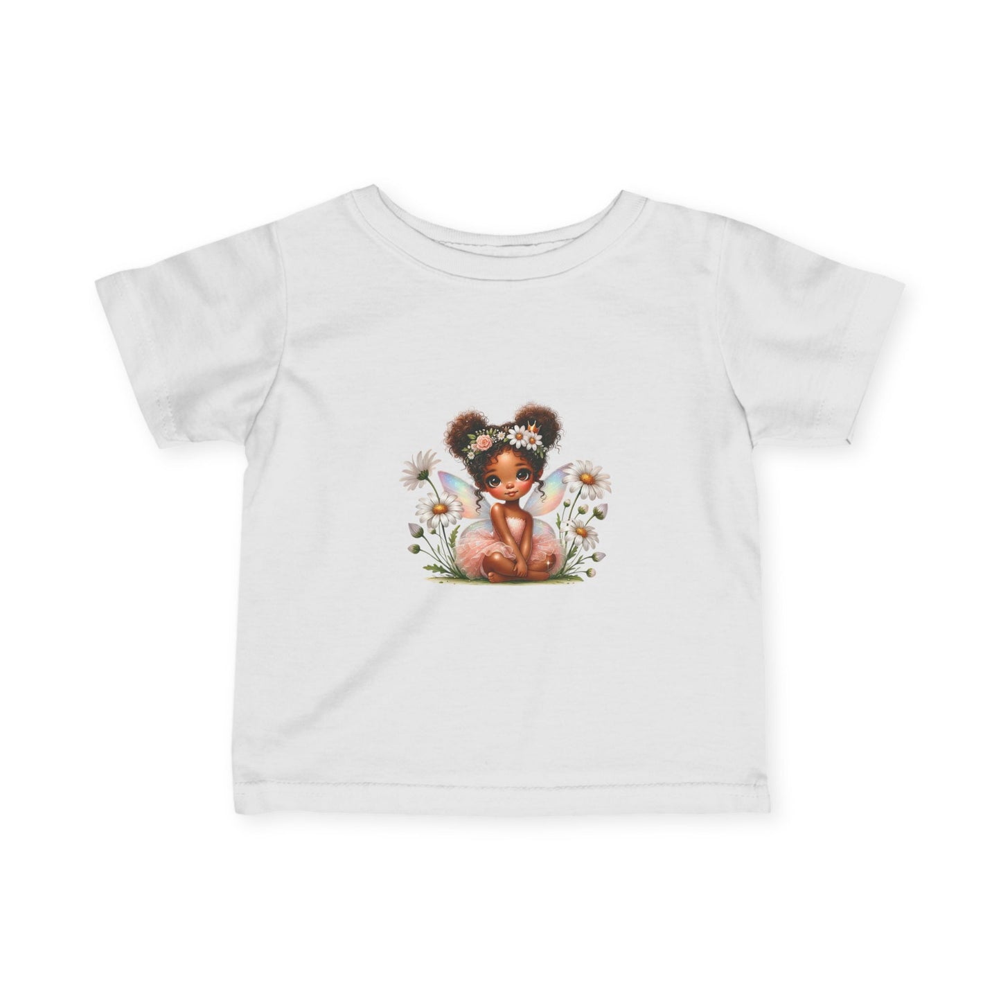 Brown Baby Girl with Daisies Infant Tee | Whimsical Floral Graphic Shirt
