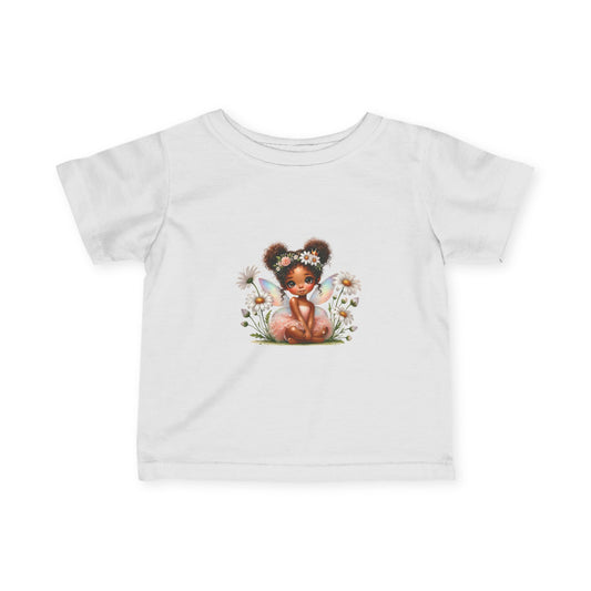 Brown Baby Girl with Daisies Infant Tee | Whimsical Floral Graphic Shirt