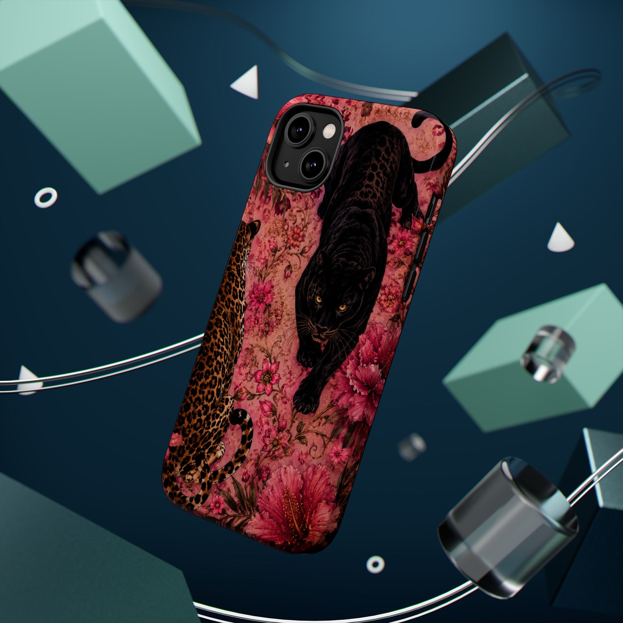 Black Panther & Leopard Floral Magnetic Impact-Resistant Phone Case | MagSafe Compatible Shockproof Cover