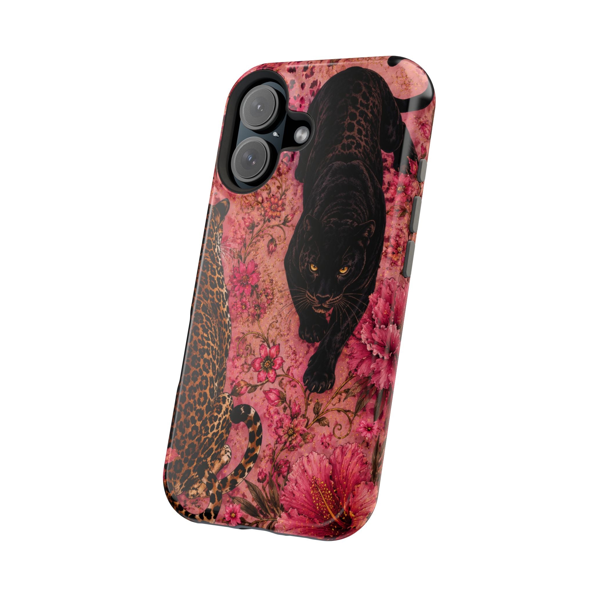 Black Panther & Leopard Floral Magnetic Impact-Resistant Phone Case | MagSafe Compatible Shockproof Cover